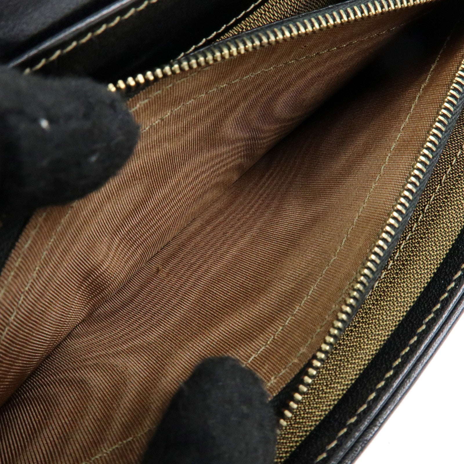 FENDI Zucca Canvas Leather Long Flap Wallet Brown Black 30851