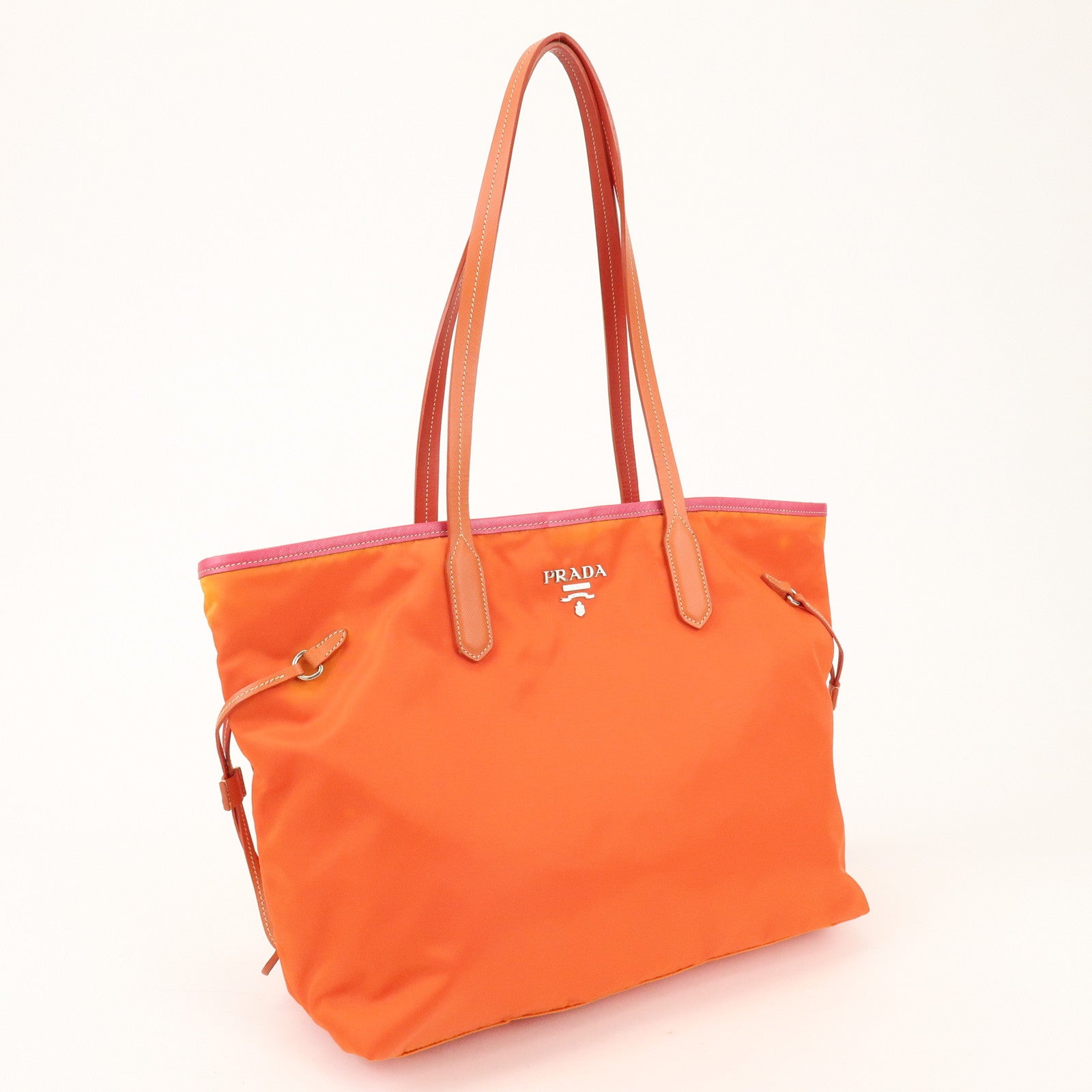 PRADA Nylon Saffiano Leather Tote Bag Orange Pink BR3924