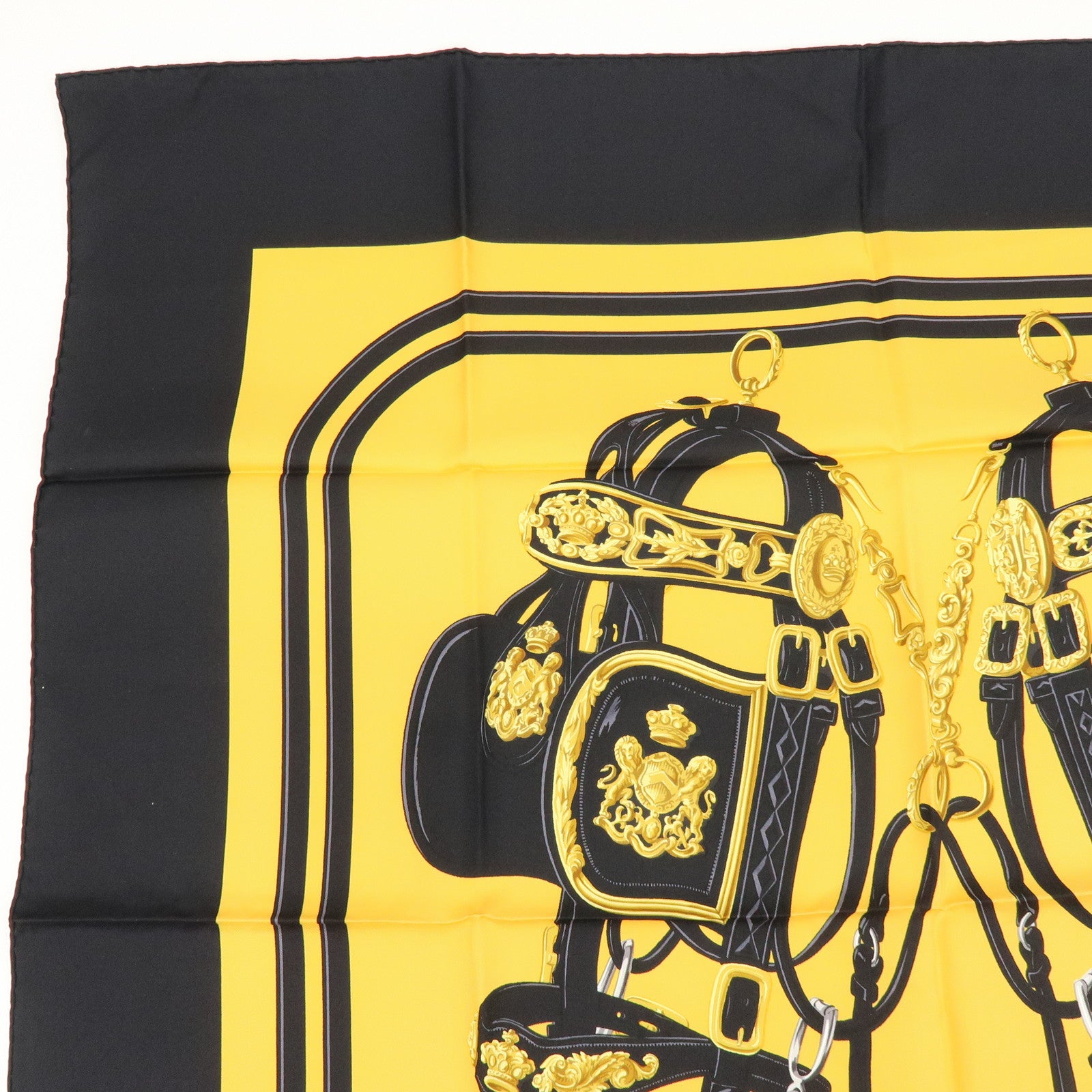 HERMES Carre 90 Silk 100% Brides de Gala Scarf Black Yellow