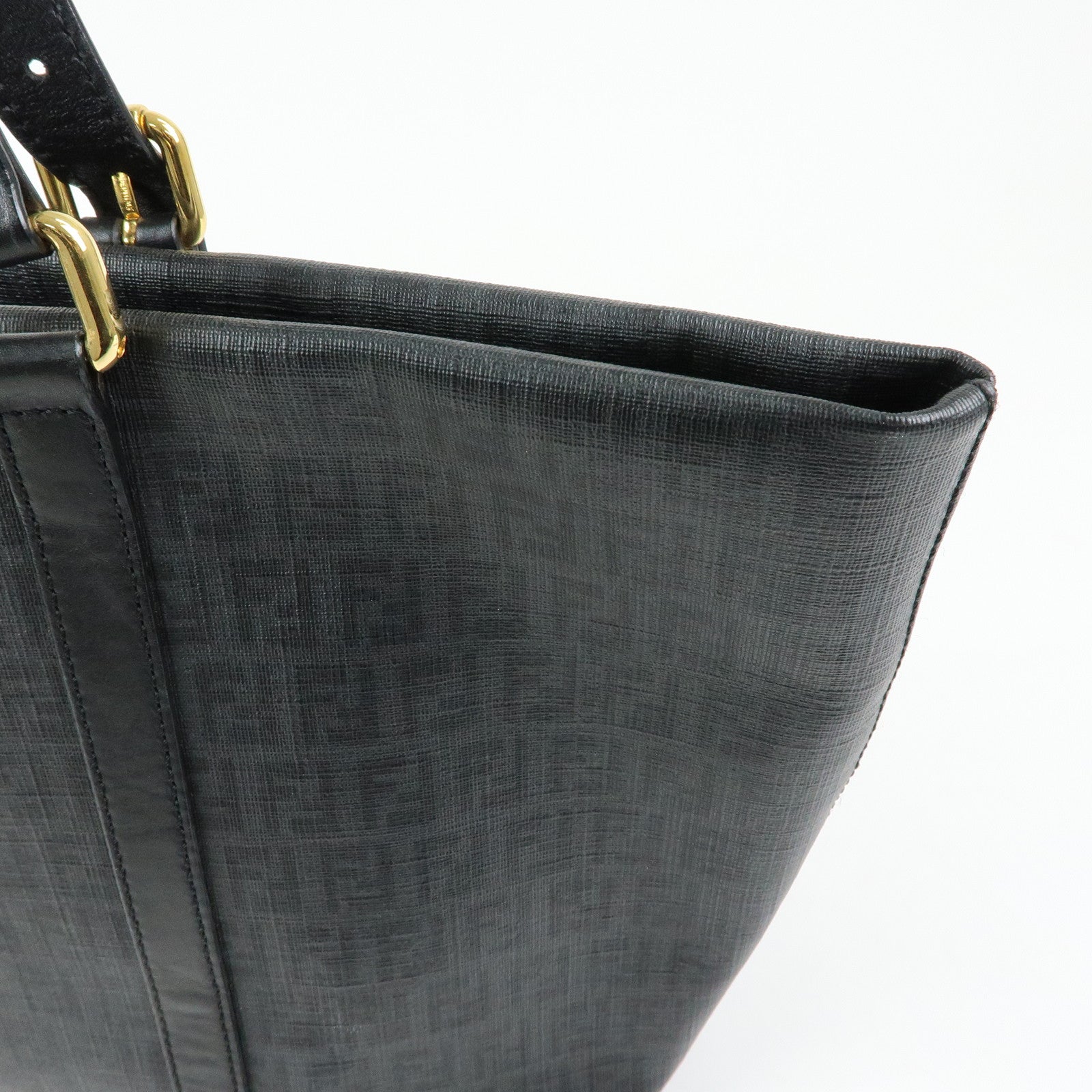 FENDI Zucchino PVC Leather Tote Bag Hand Bag Black 8BH215