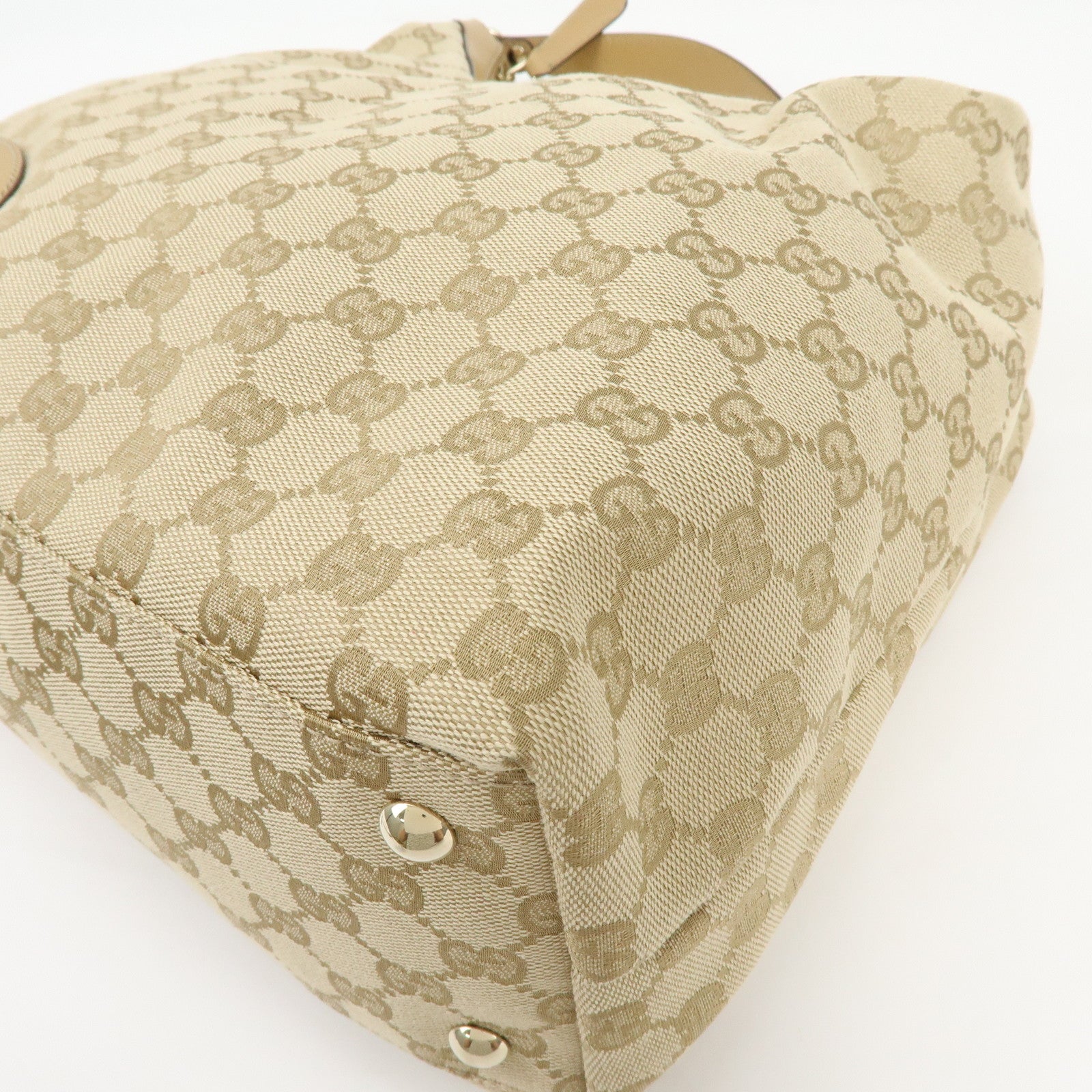 GUCCI Sherry Horsebit GG Canvas Leather Shoulder Bag Beige 232968
