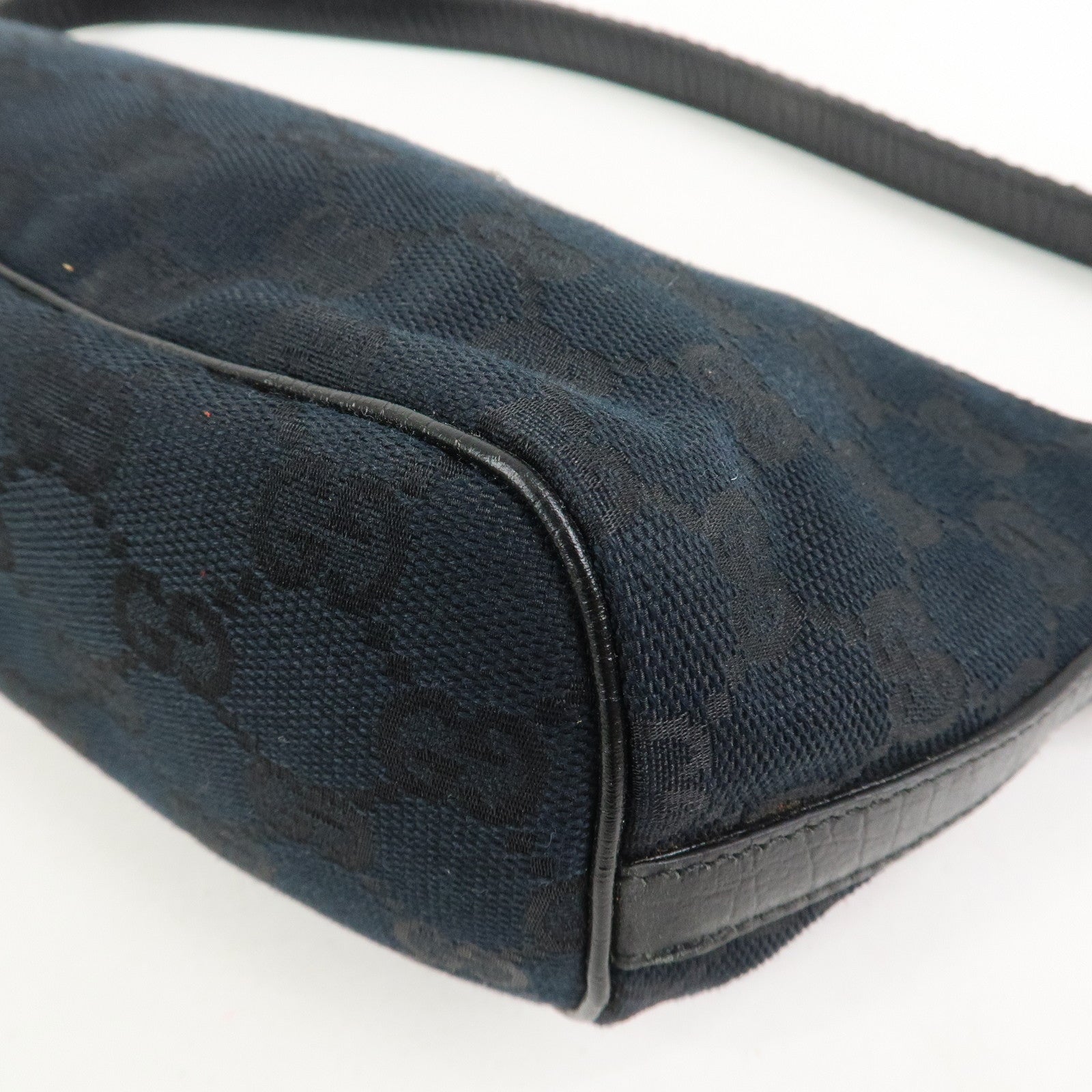 GUCCI Boat Bag Sherry GG Canvas Leather Hand Bag Black 141809