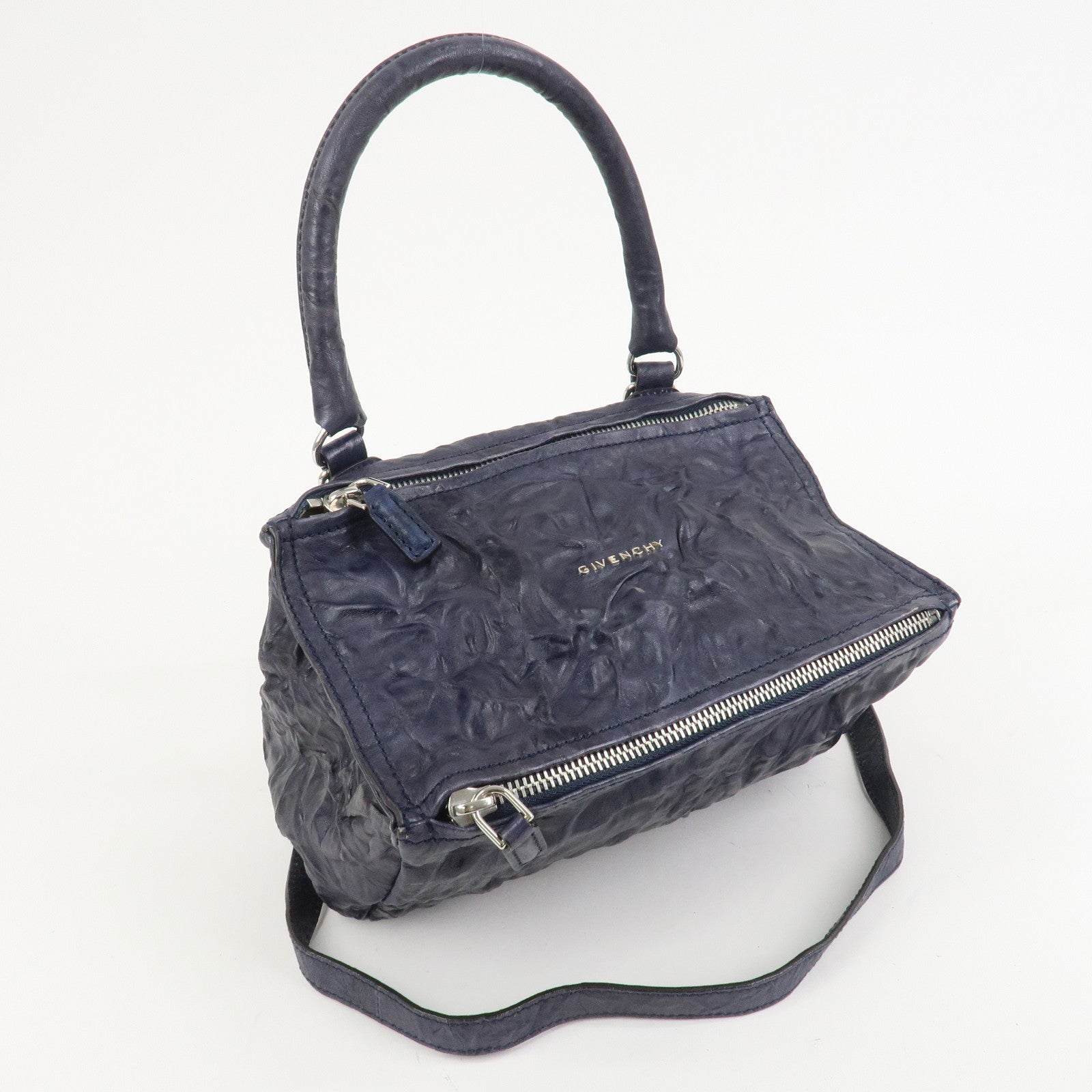 GIVENCHY Pandora Leather 2Way Bag Hand Bag Shoulder Bag Navy