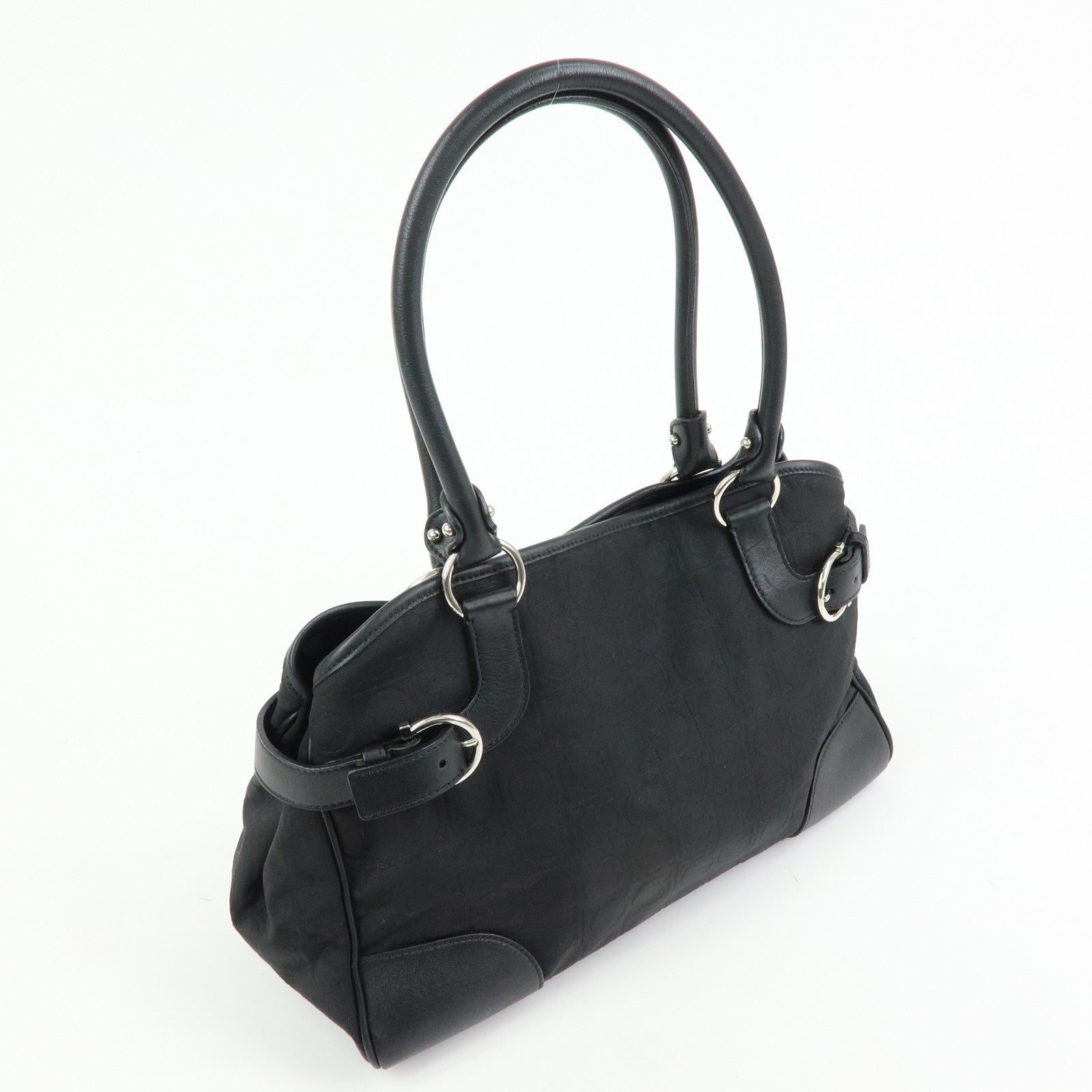 Ferragamo Ganchini Nylon Leather Shoulder Bag Hand Bag Black