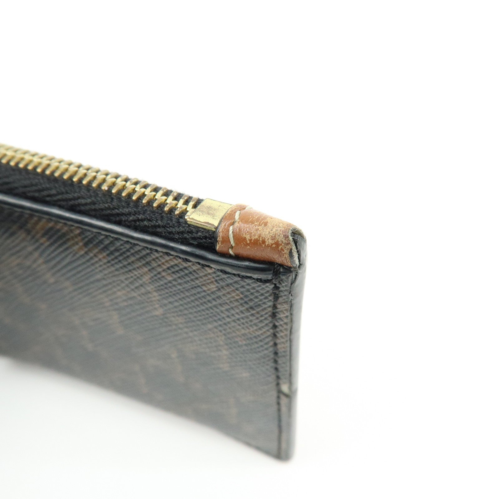 CELINE Triomphe Leather PVC Canvas Card Fragment Case Black Brown