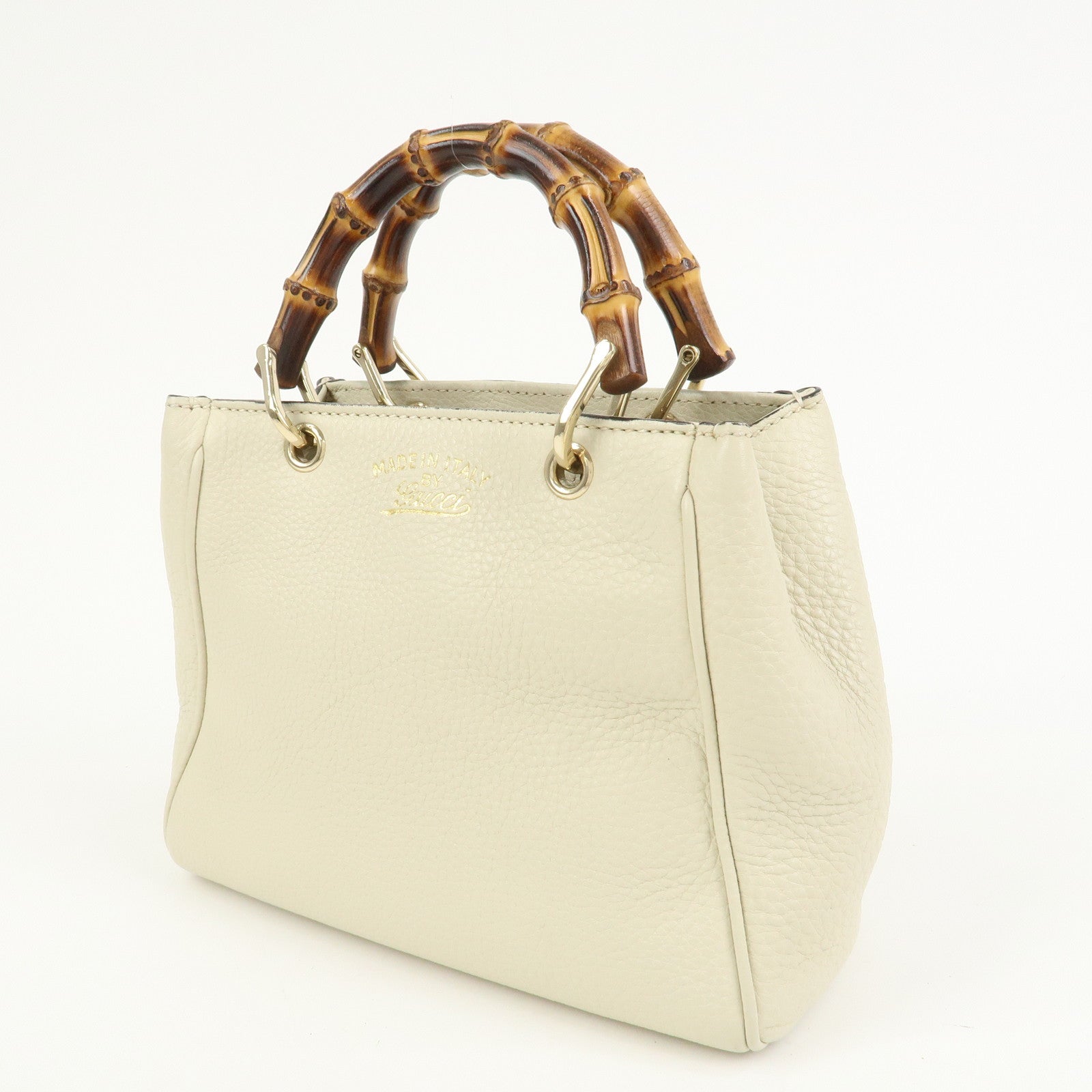 GUCCI Bamboo Leather Mini Shopper 2Way Bag Hand Bag Ivory 368823