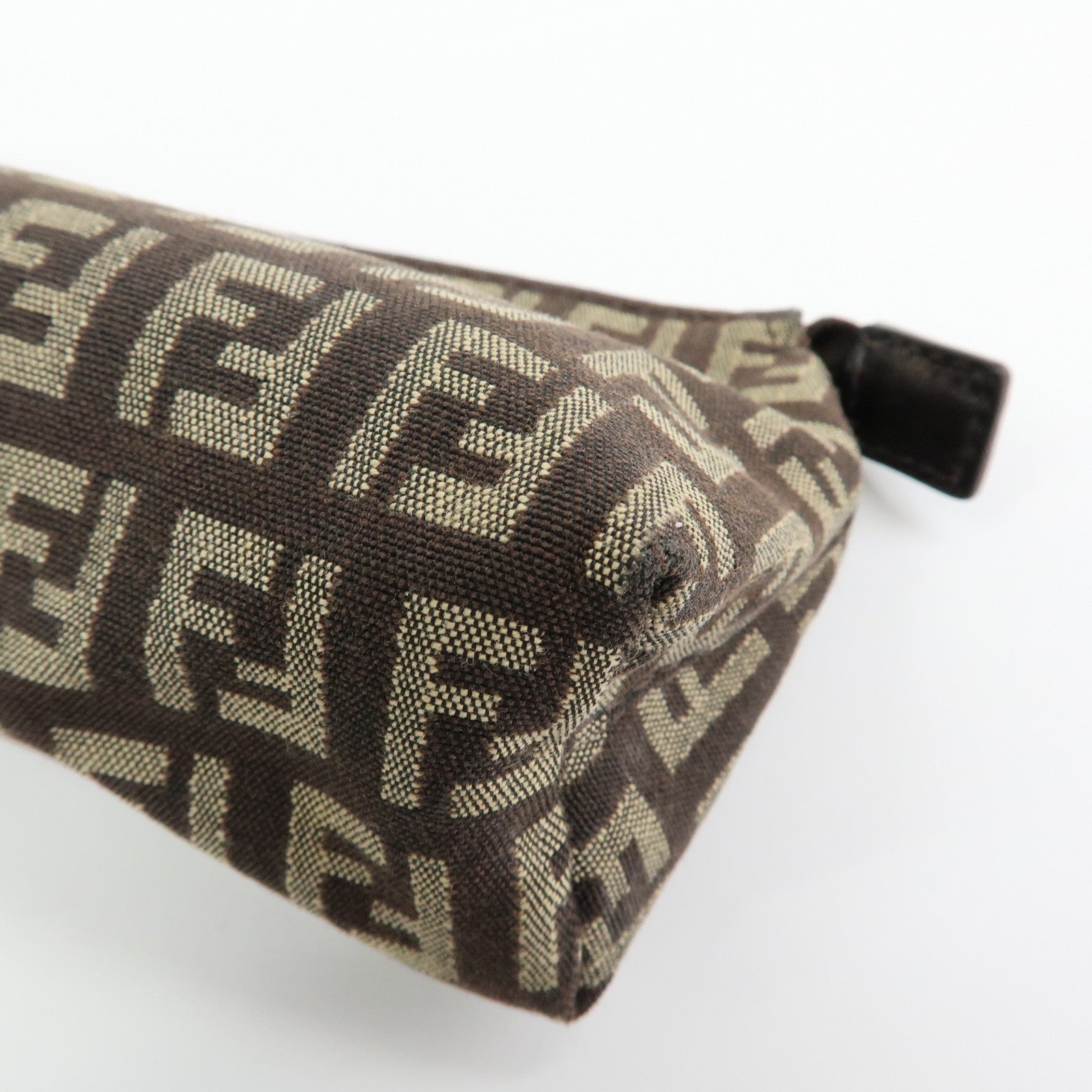 FENDI Zucchino Canvas Leather Mini Pouch Brown 7N0037