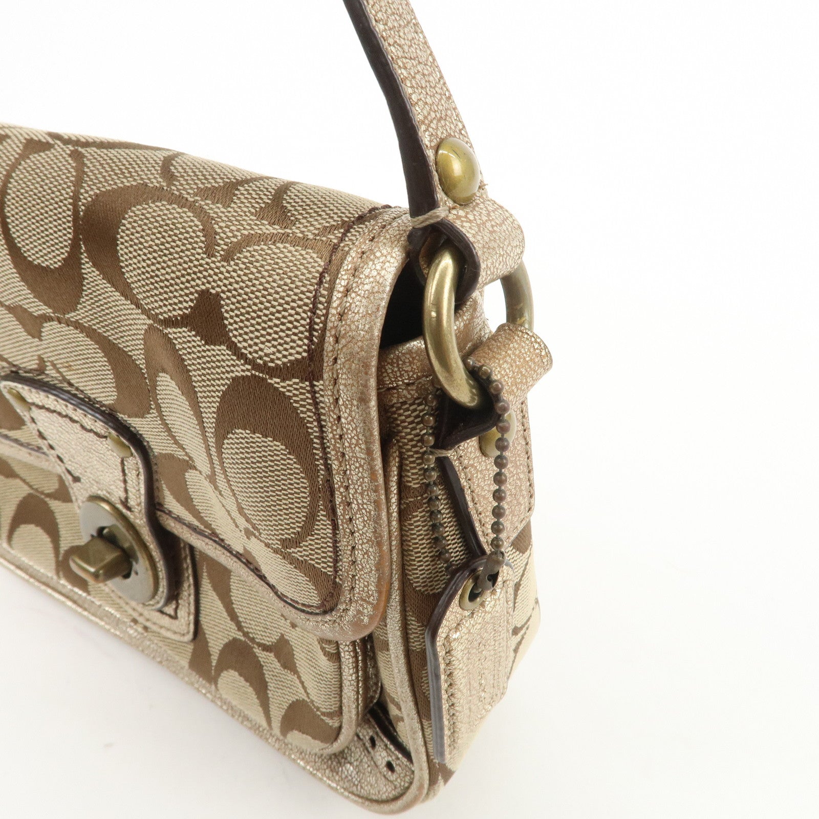 COACH Signature Set of 3 Shoulder Bag Hand Bag Beige Brown Gold