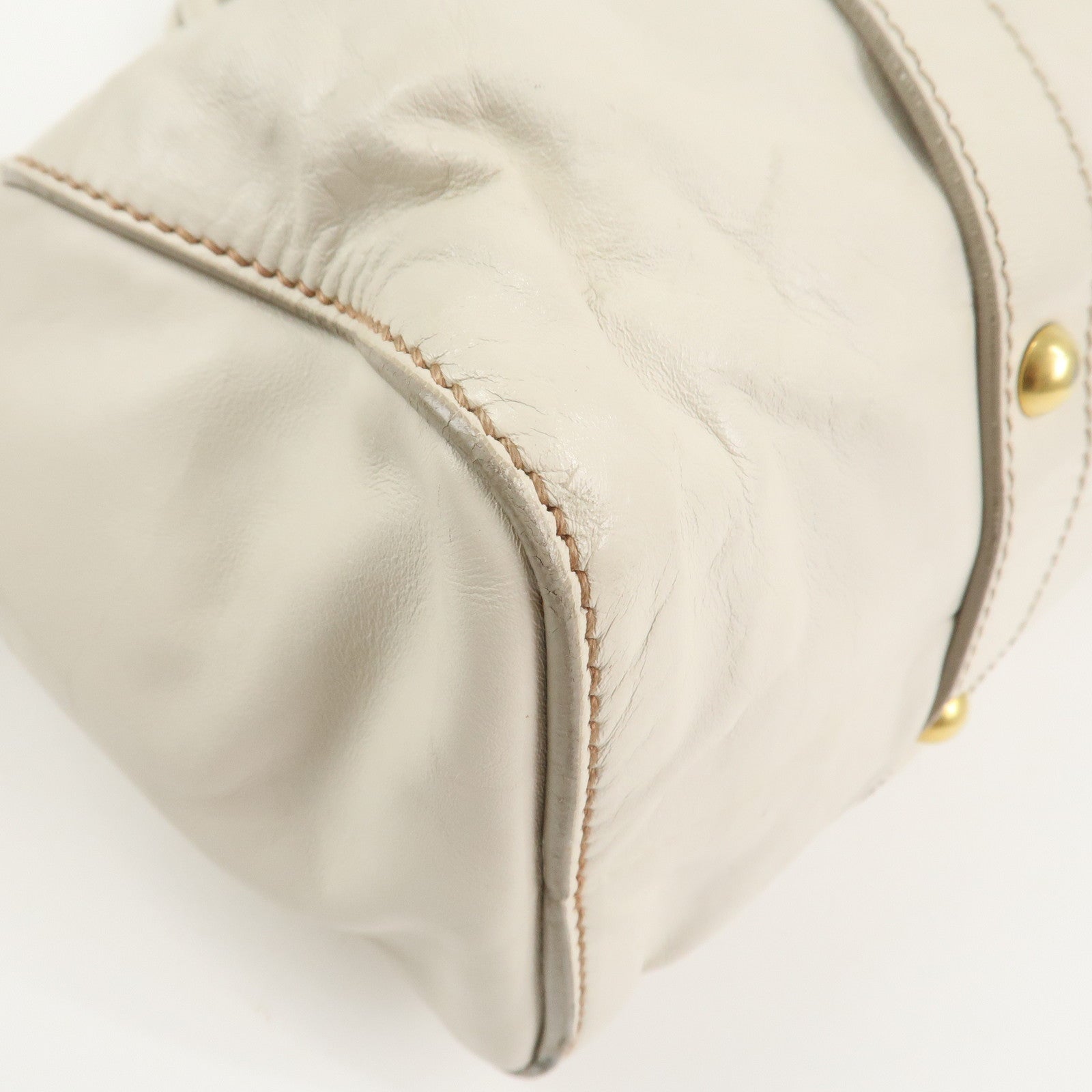 MIU MIU Logo Leather 2Way Bag Shoulder Bag Hand Bag Ivory RT0383