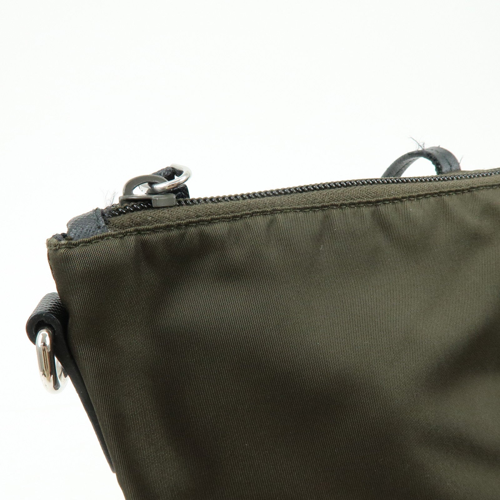 PRADA Triangle Logo Nylon Tote Bag Shoulder Bag Khaki Black 1BG052
