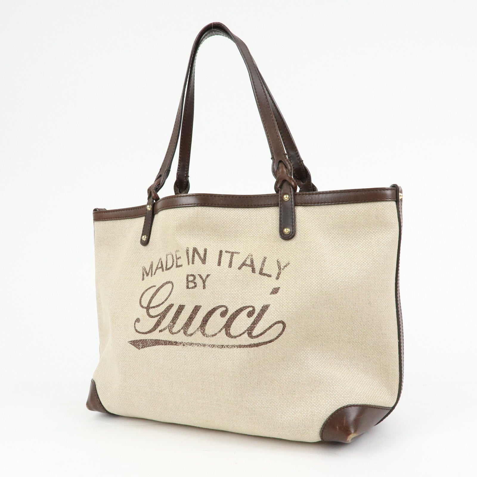 GUCCI Gucci Craft GG Canvas Leather Tote Bag Beige Brown 247209
