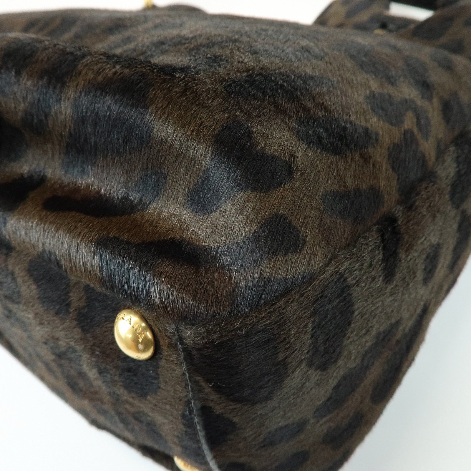 PRADA Leopard Unborn Calf Shoulder Bag Dark Brown BR4941