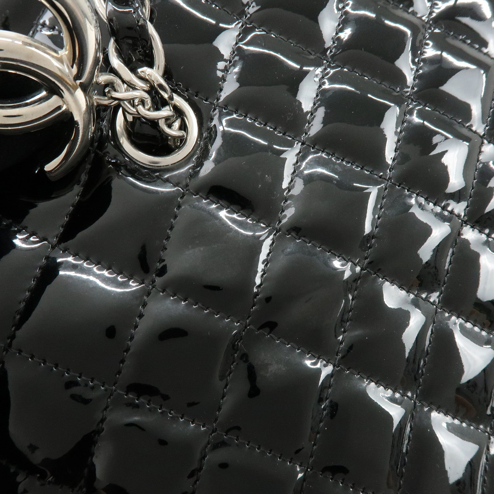 CHANEL Mademoiselle Patent Leather Shoulder Bag Bowling Bag Black