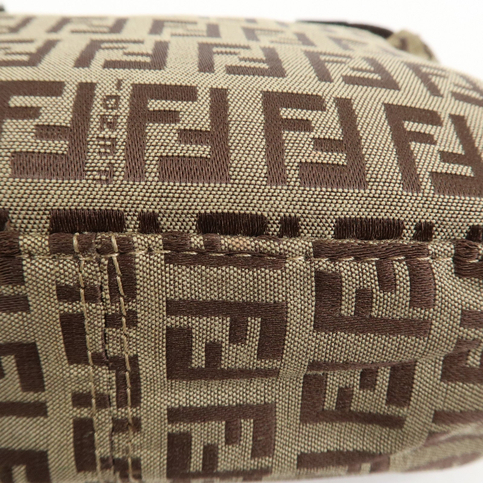 FENDI Zucchino Canvas Leather Hand Bag Pouch Bag Brown 8N0001