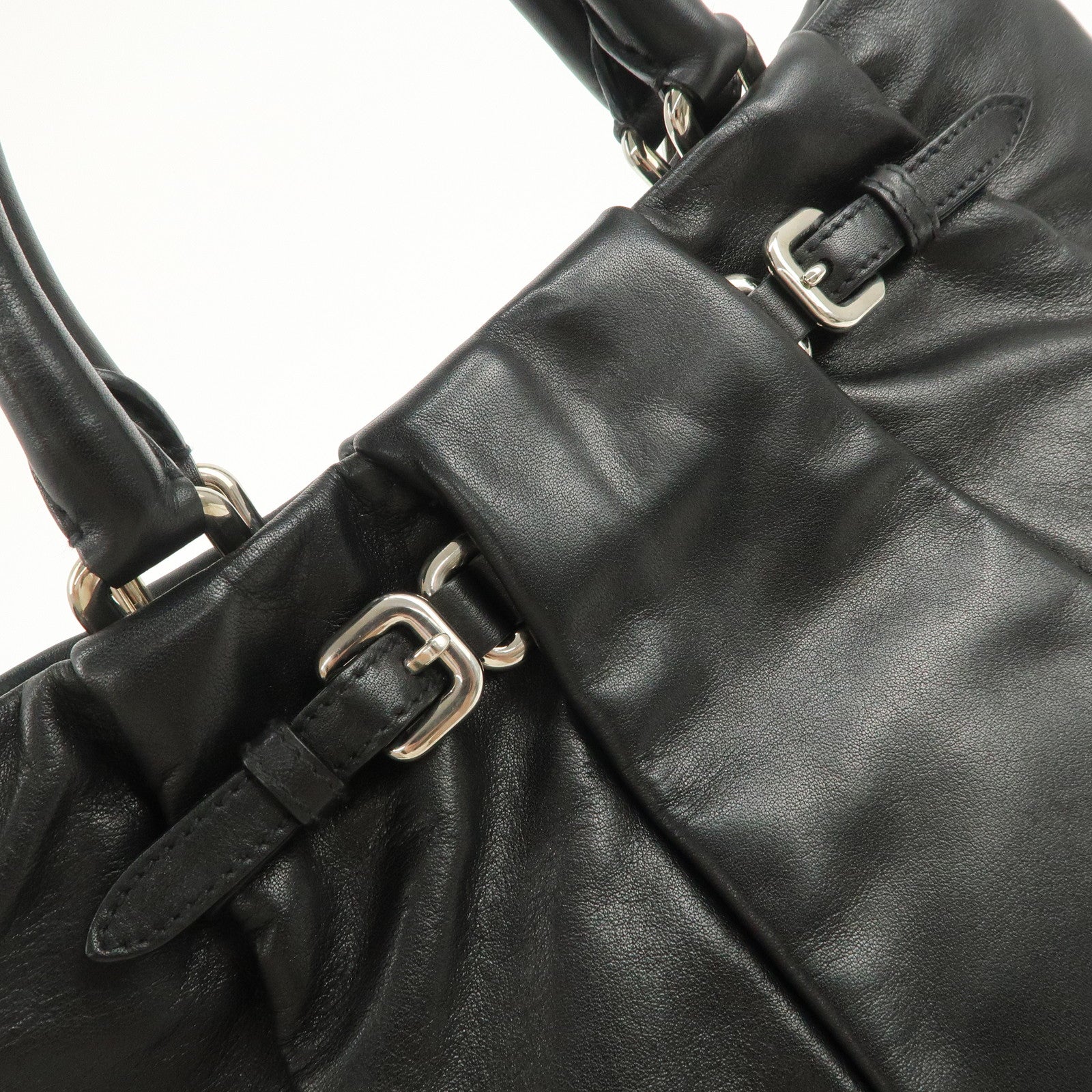 PRADA Soft Calf Leather 2Way Shoulder Bag Hand Bag Black BN1200