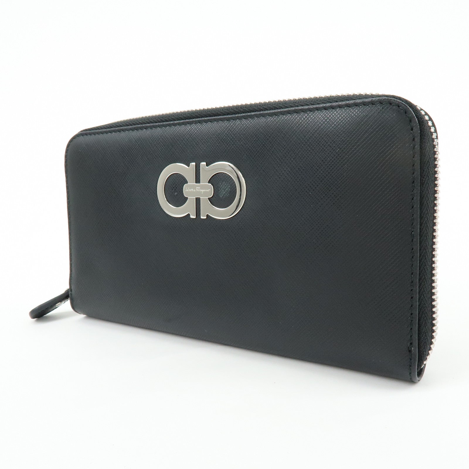 Ferragamo Ganchini Leather Long Wallet Black