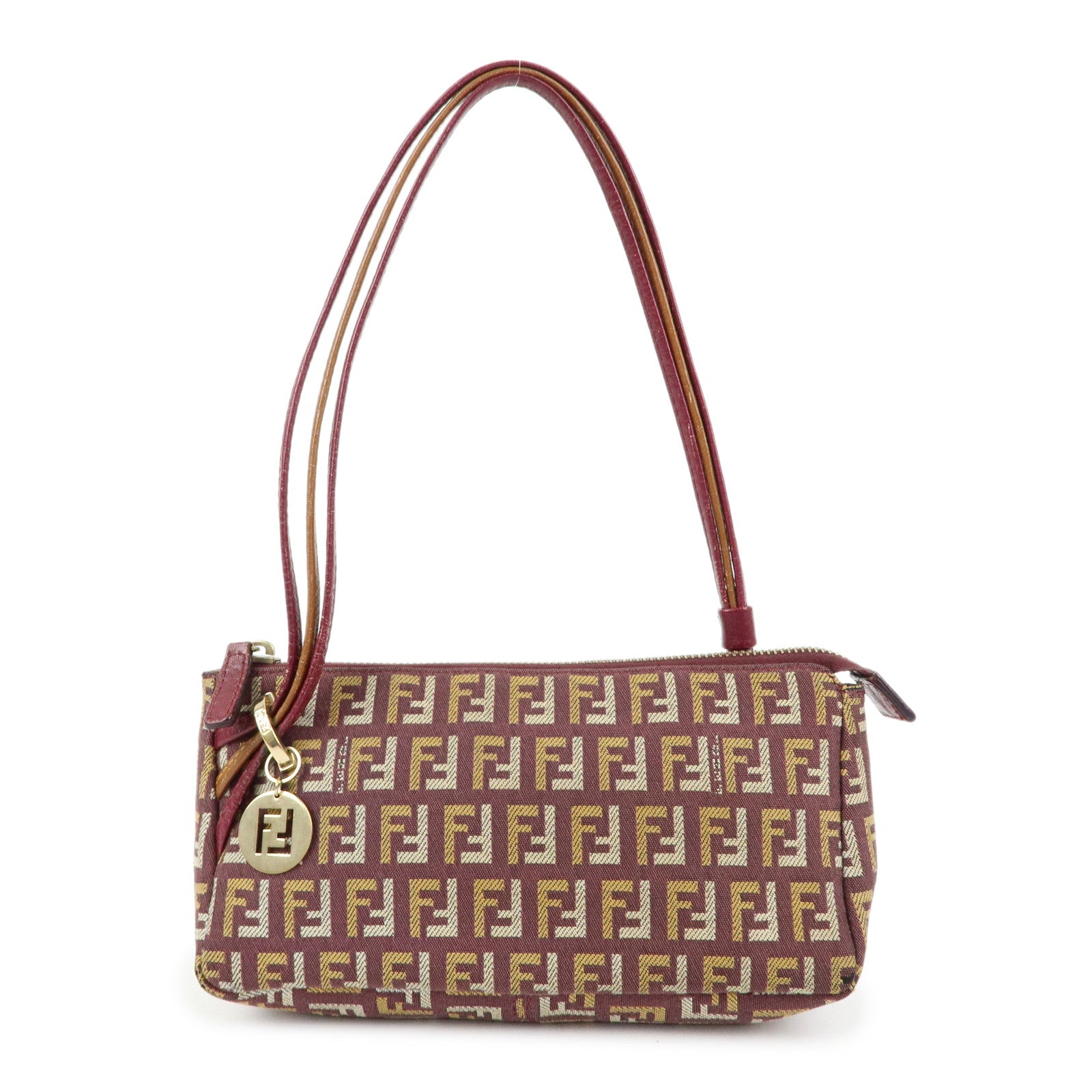 FENDI Zucchino Canvas Leather Hand Bag Pouch Brown 8BR513