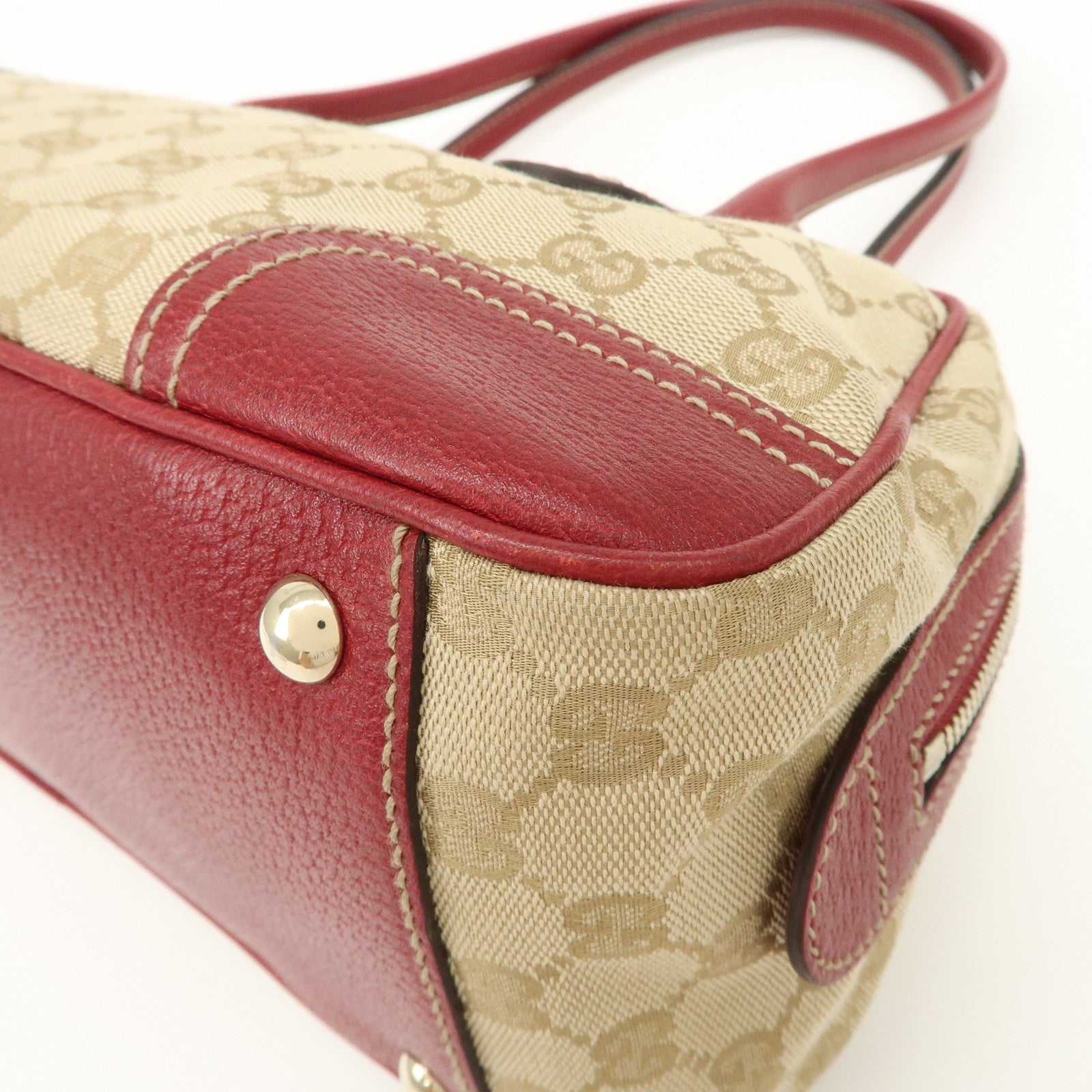 GUCCI Sherry Princy Leather GG Canvas Boston Bag Beige Red 161720
