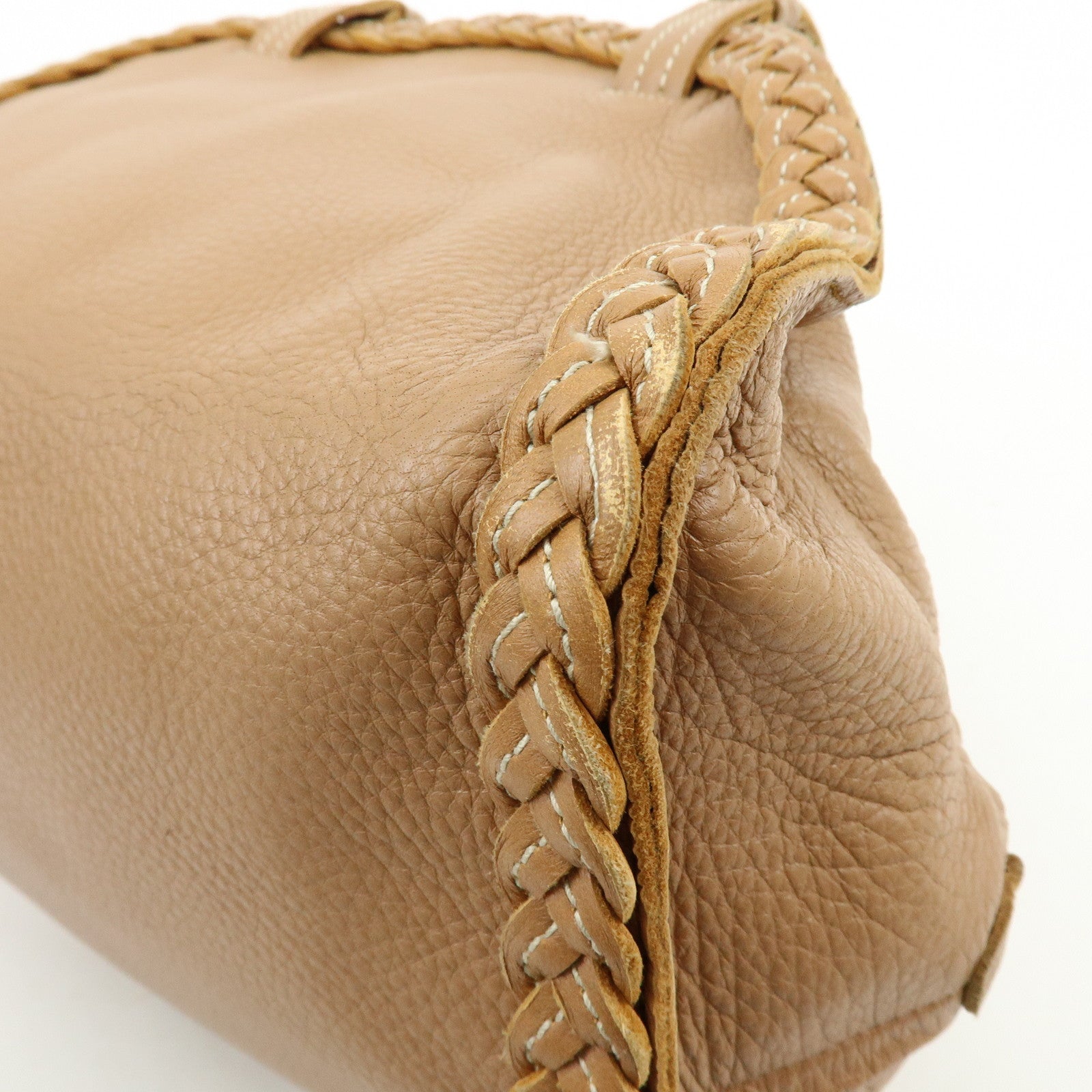 BOTTEGA VENETA Calf Leather Boston Bag Hand Bag Brown