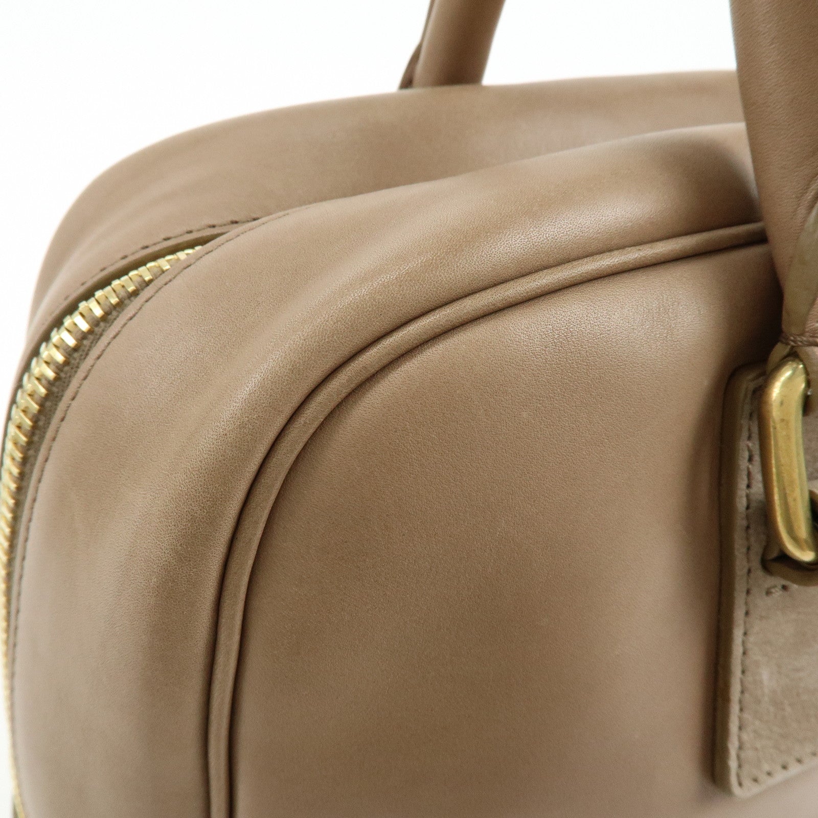 CELINE Leather Suede Hand Bag Boston Bag Beige