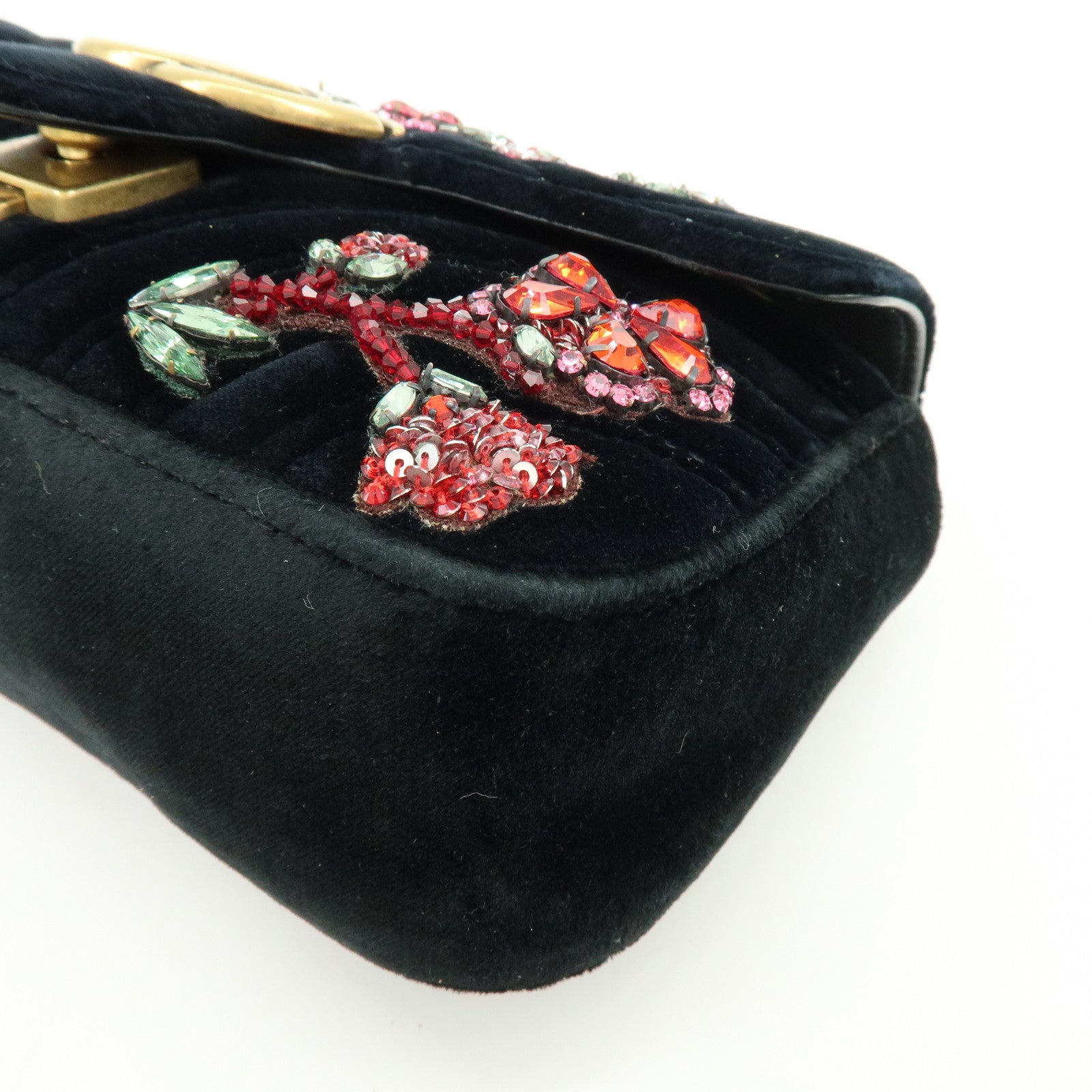 GUCCI GG Marmont Small Velvet Chain Shoulder Bag Black 446744