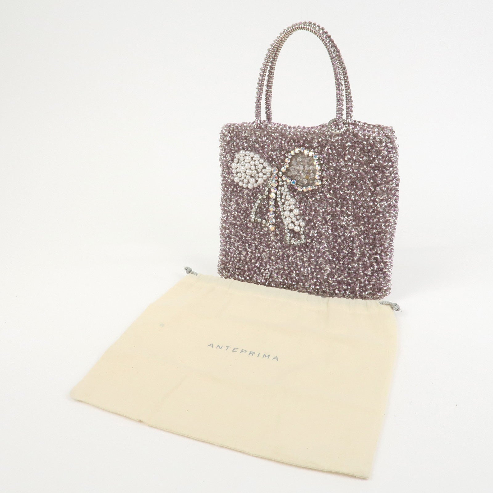 ANTEPRIMA PVC Wire Rhinestone Hand Bag Ribbon Pink