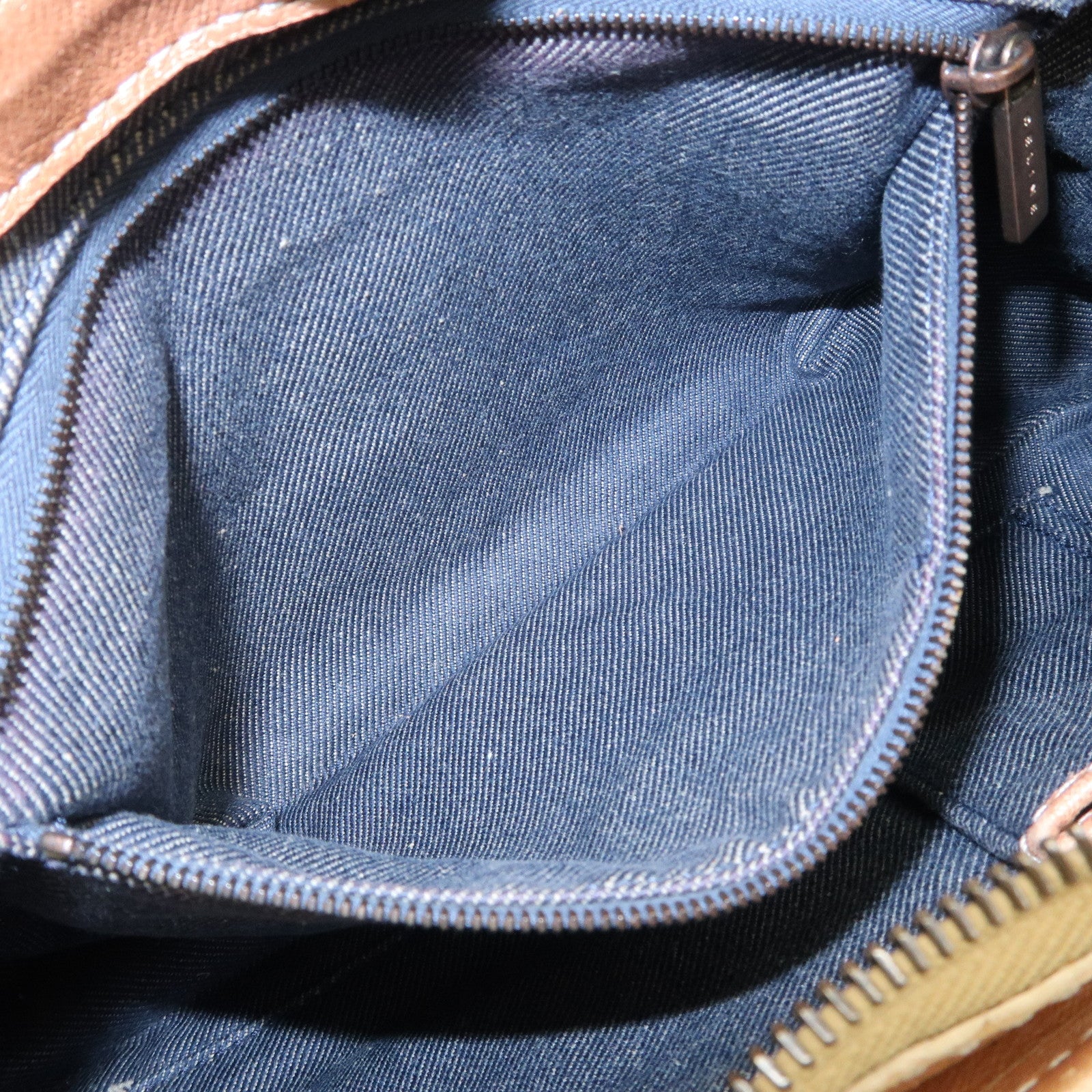 CELINE Macadam Leather Denim Shoulder Bag Hand Bag Beige Navy Used