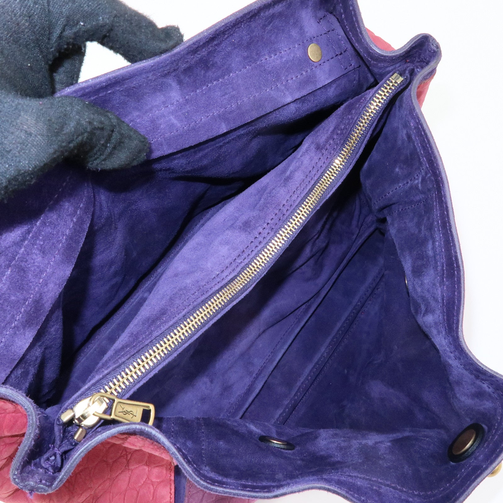 SAINT LAURENT PARIS Muse Two Suede Leather 2way Bag Purple Pink