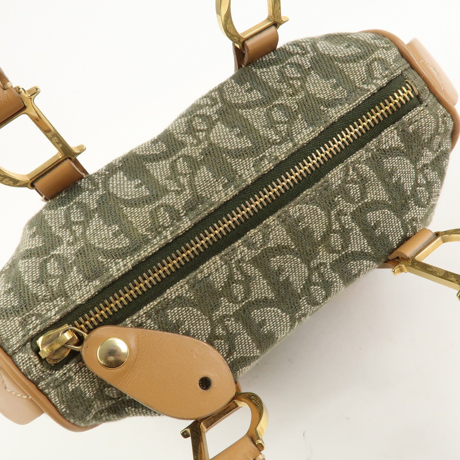 Christian Dior Trotter Jacquard Canvas Leather Boston Bag Hand Bag