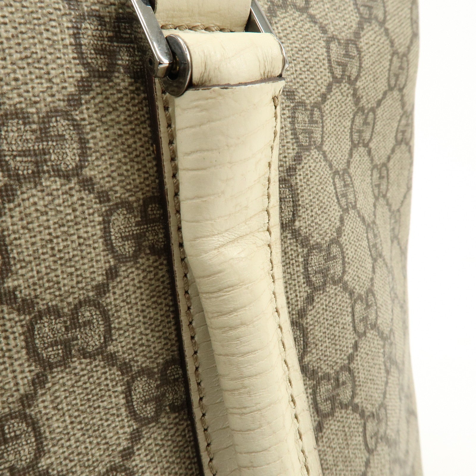 GUCCI GG Canvas Leather Shoulder Bag Tote Bag Beige White 114595