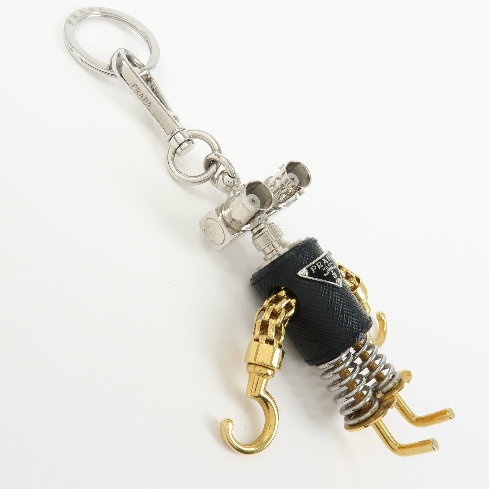 PRADA Triangle Logo Metal Saffiano Leather Robot Bag Charm 2TR103