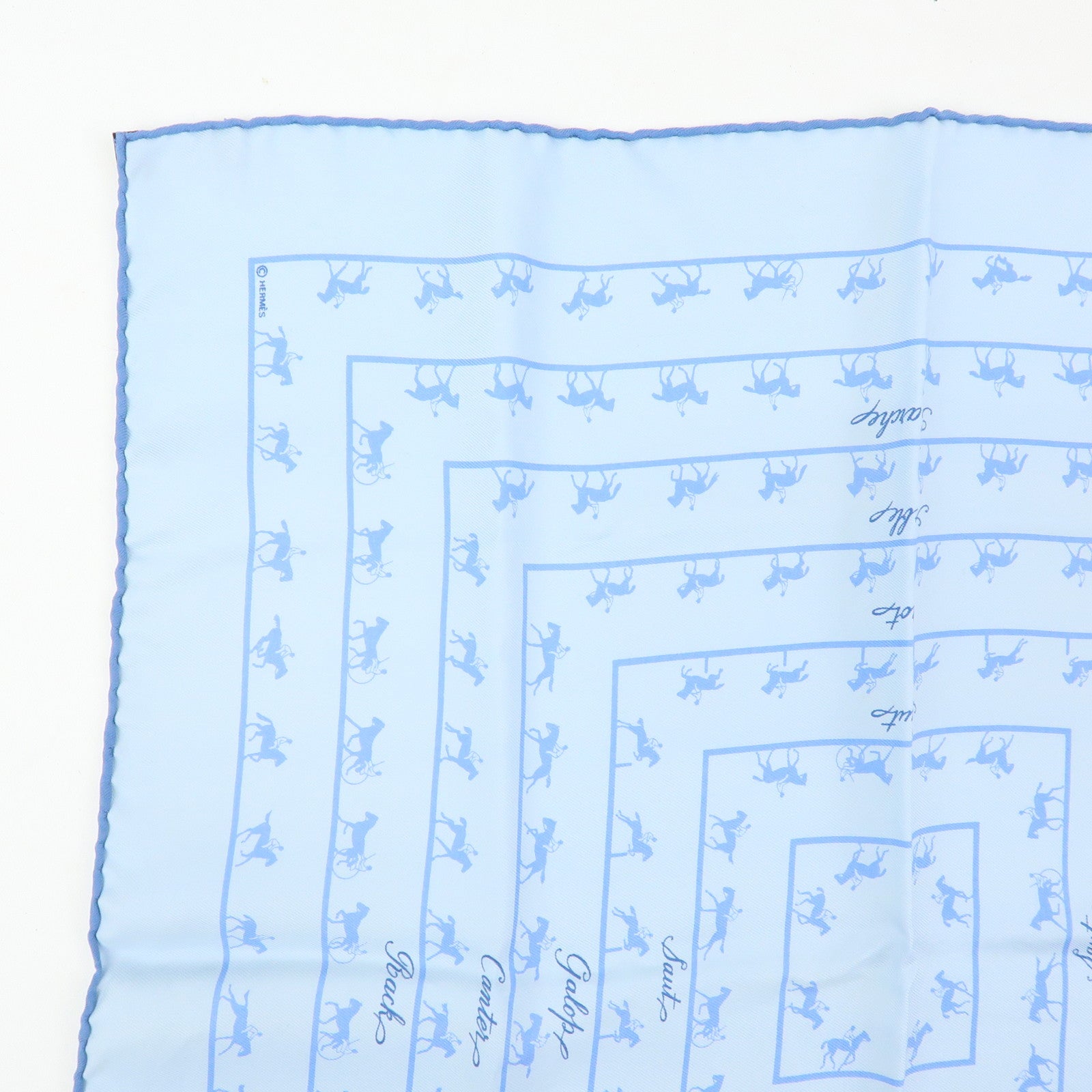 HERMES Petit Carre 42 Set of 2 Silk 100% Scarf Light Blue Black
