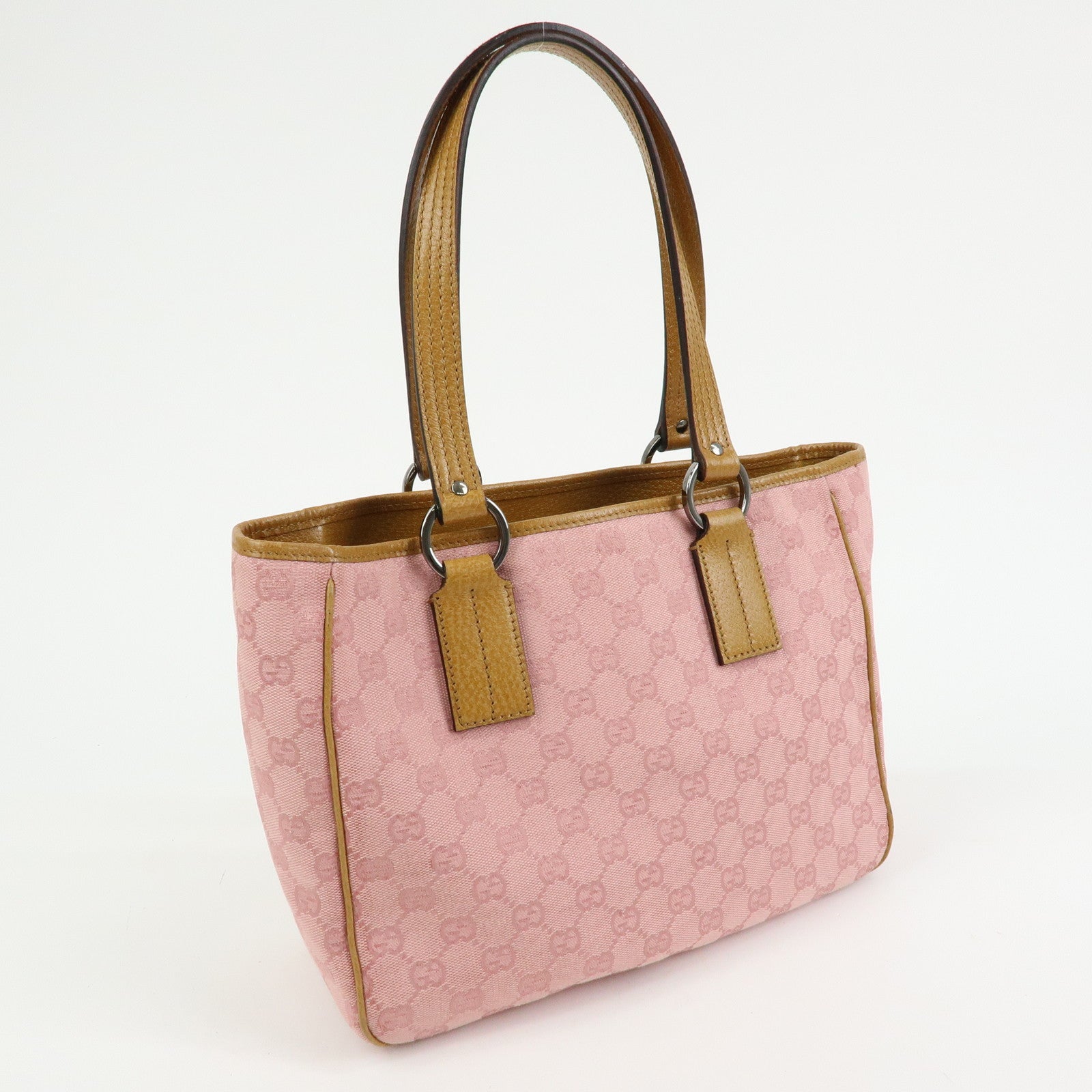 GUCCI GG Canvas Leather Tote Bag Hand Bag Pink Light Brown 113019