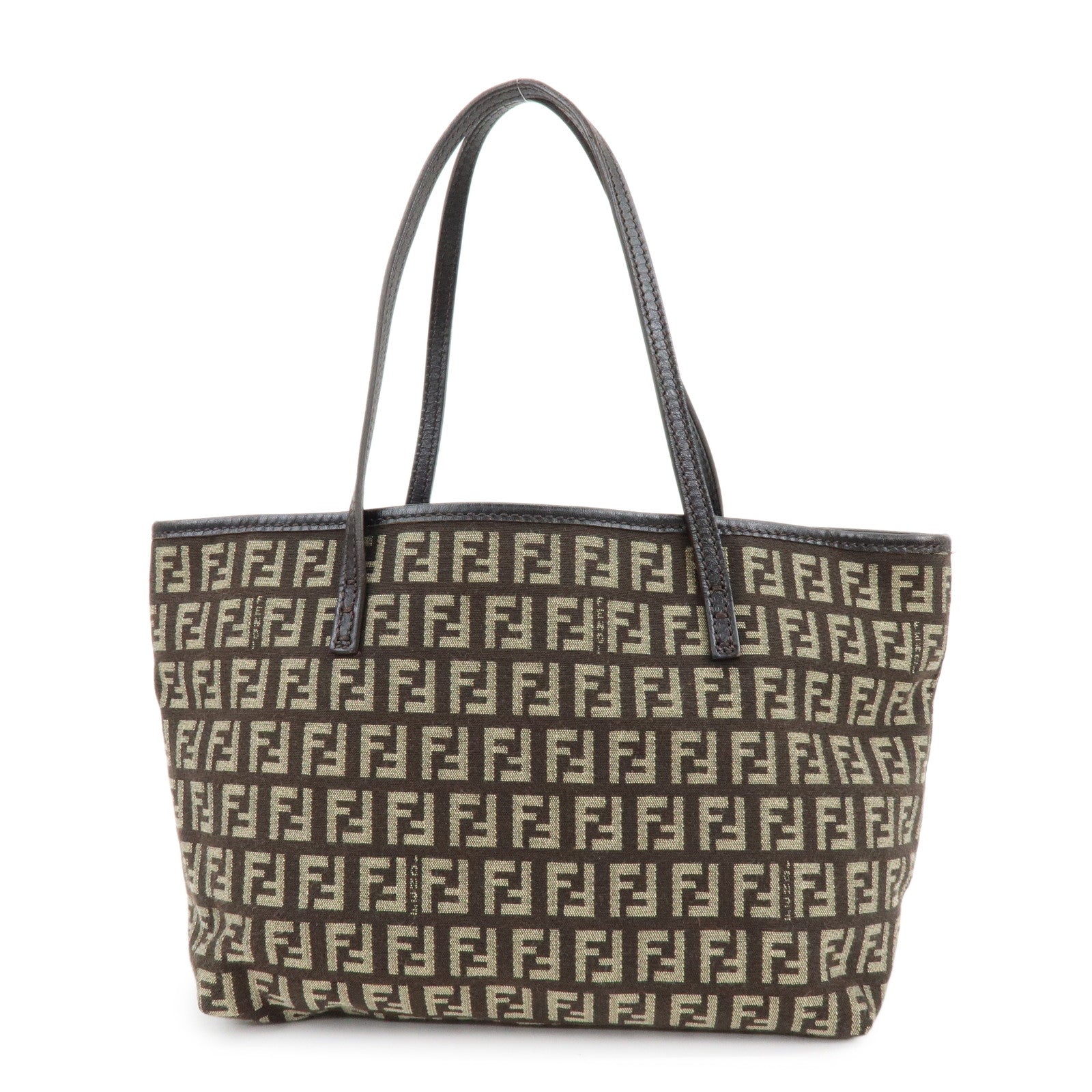FENDI Zucchino Canvas Leather Tote Bag Shoulder Bag Brown 8BH075