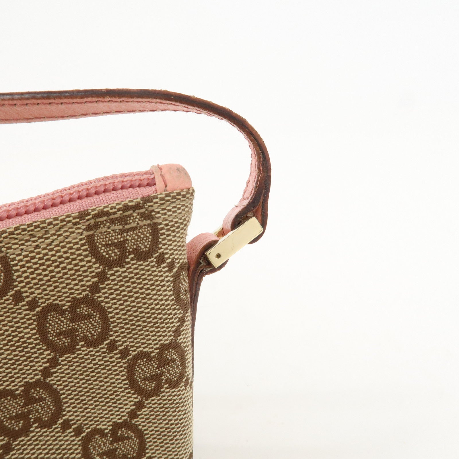 GUCCI Boat Bag GG Canvas Leather Hand Bag Beige Pink 07198