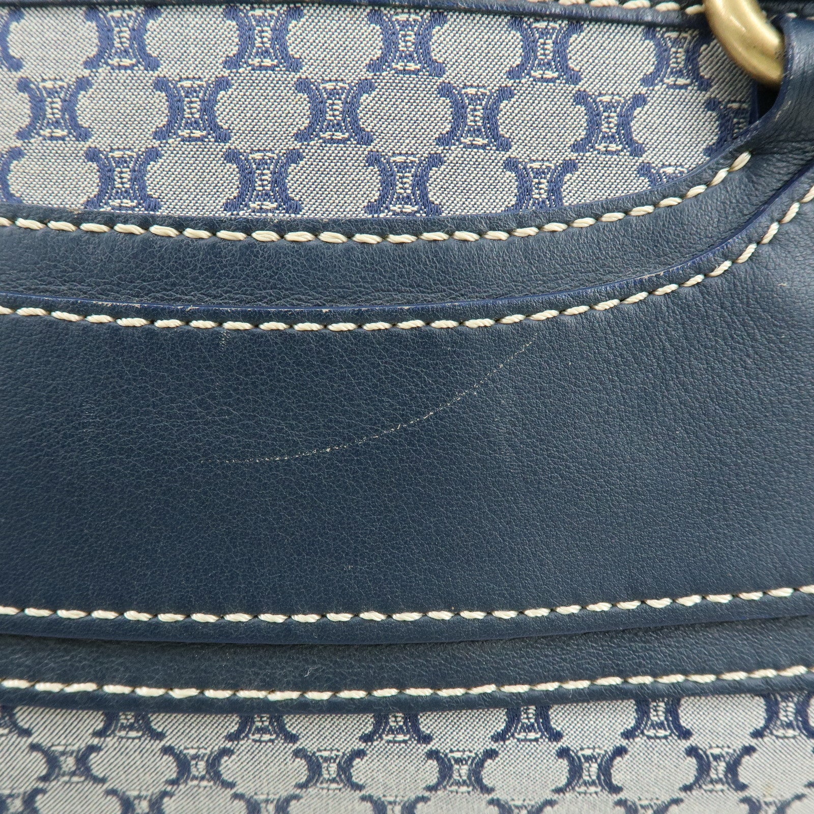 CELINE Macadam Canvas Leather Boogie Bag Hand Bag Navy