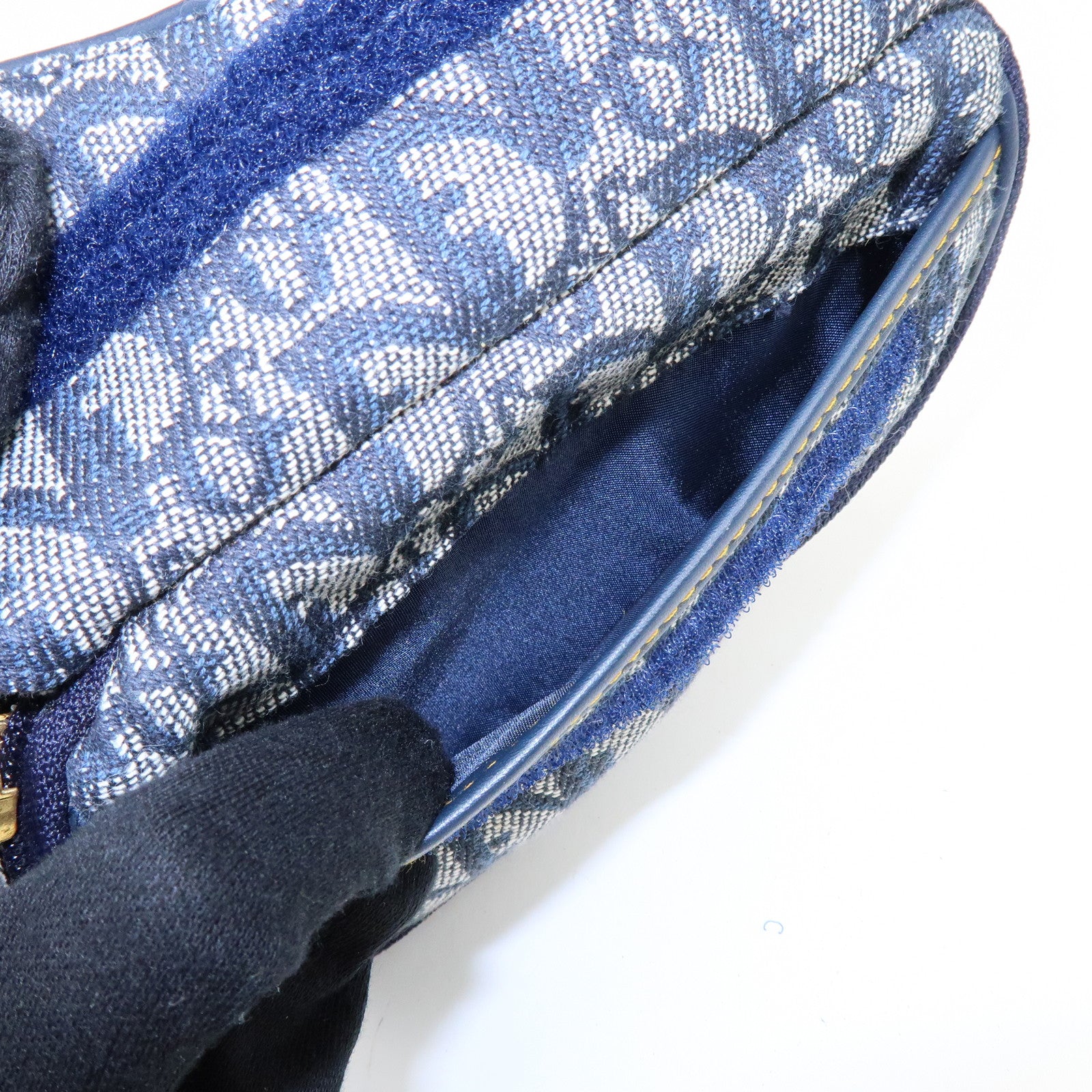 Christian Dior Trotter Jacquard Canvas Leather Cosmetic Pouch Navy