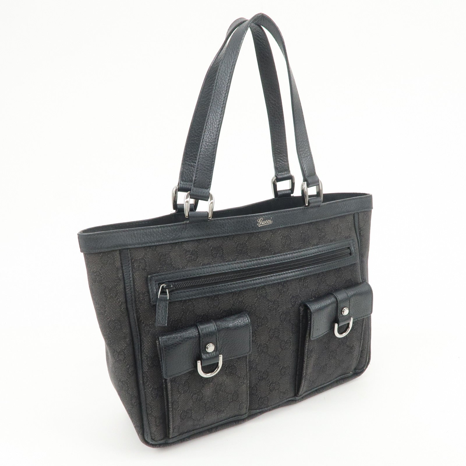 GUCCI Abbey GG Canvas Leather Tote Bag Shoulder Bag Black 268639