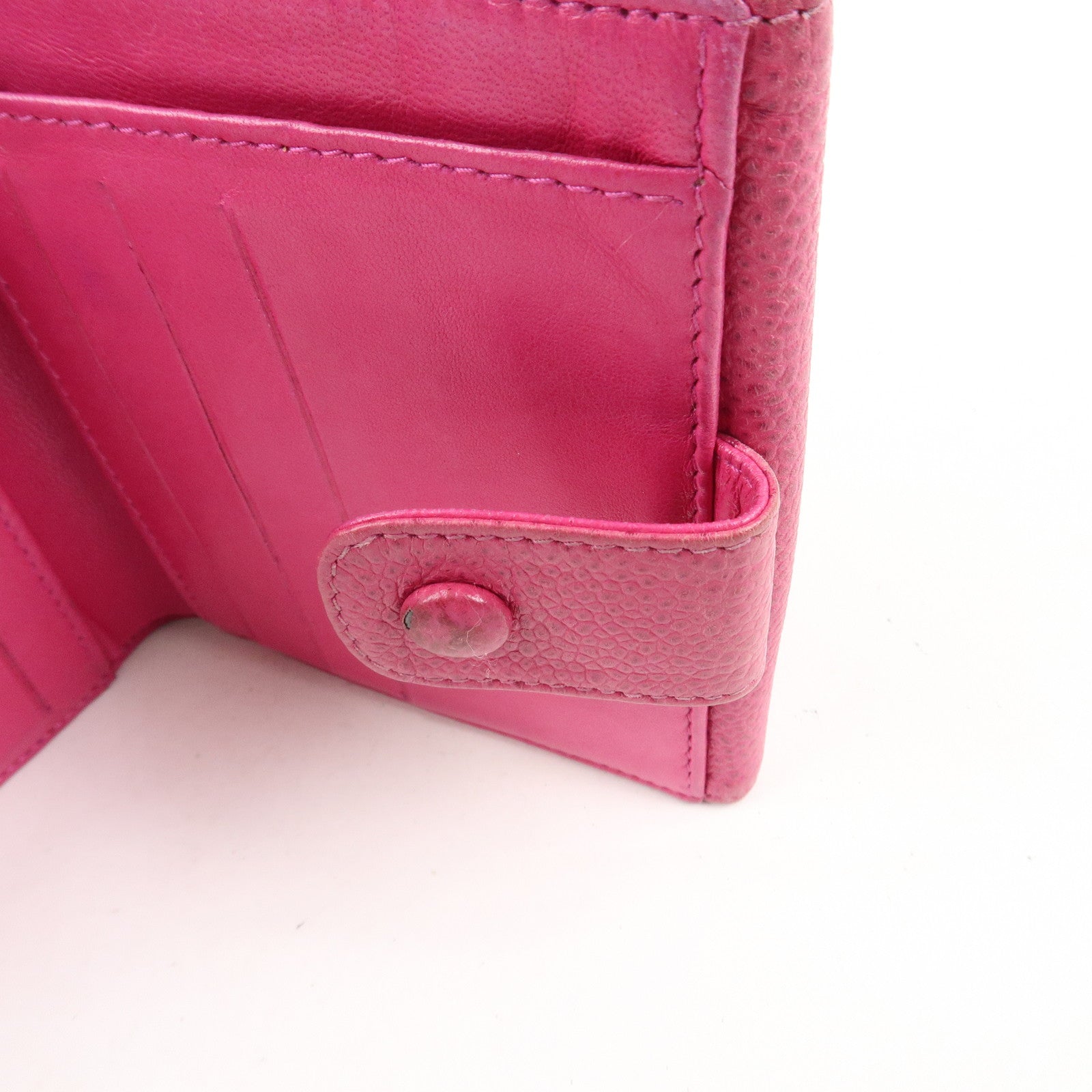 CHANEL COCO Mark Caviarskin Double Hook Bi-fold Wallet Pink