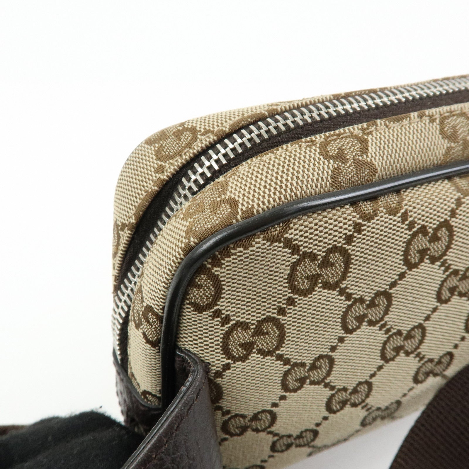 GUCCI GG Canvas Leather Waist Pouch Body Bag Beige Brown 449174