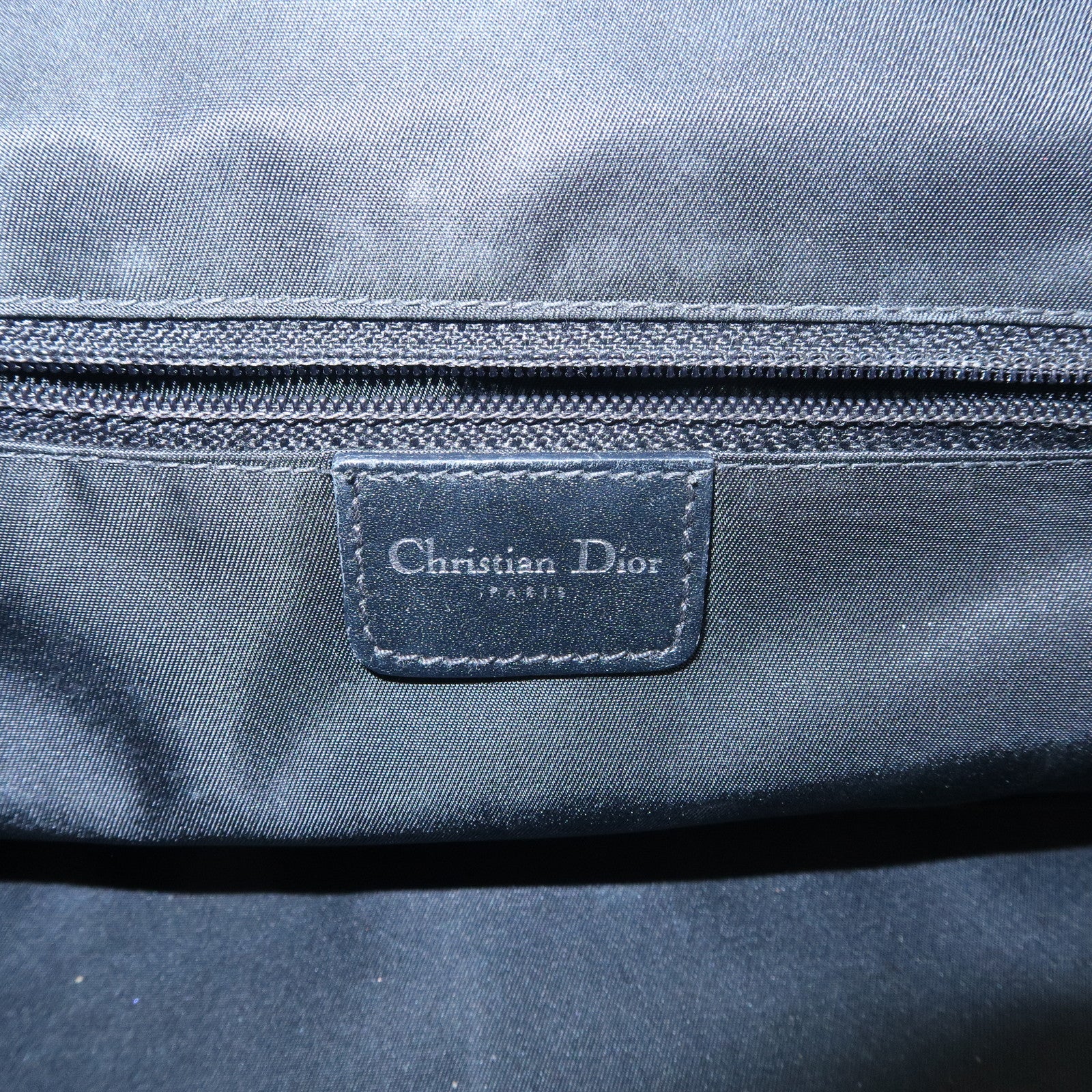 Christian Dior Trotter CD Logo Canvas Leather Hand Bag Black