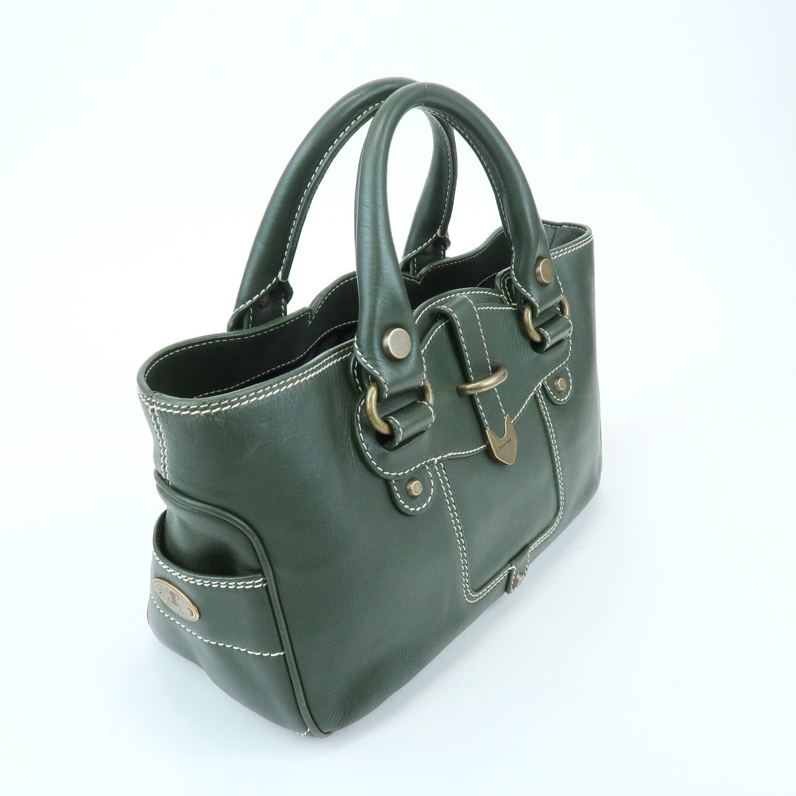 CELINE Boogie Bag Leather Hand Bag Tote Bag Dark Green
