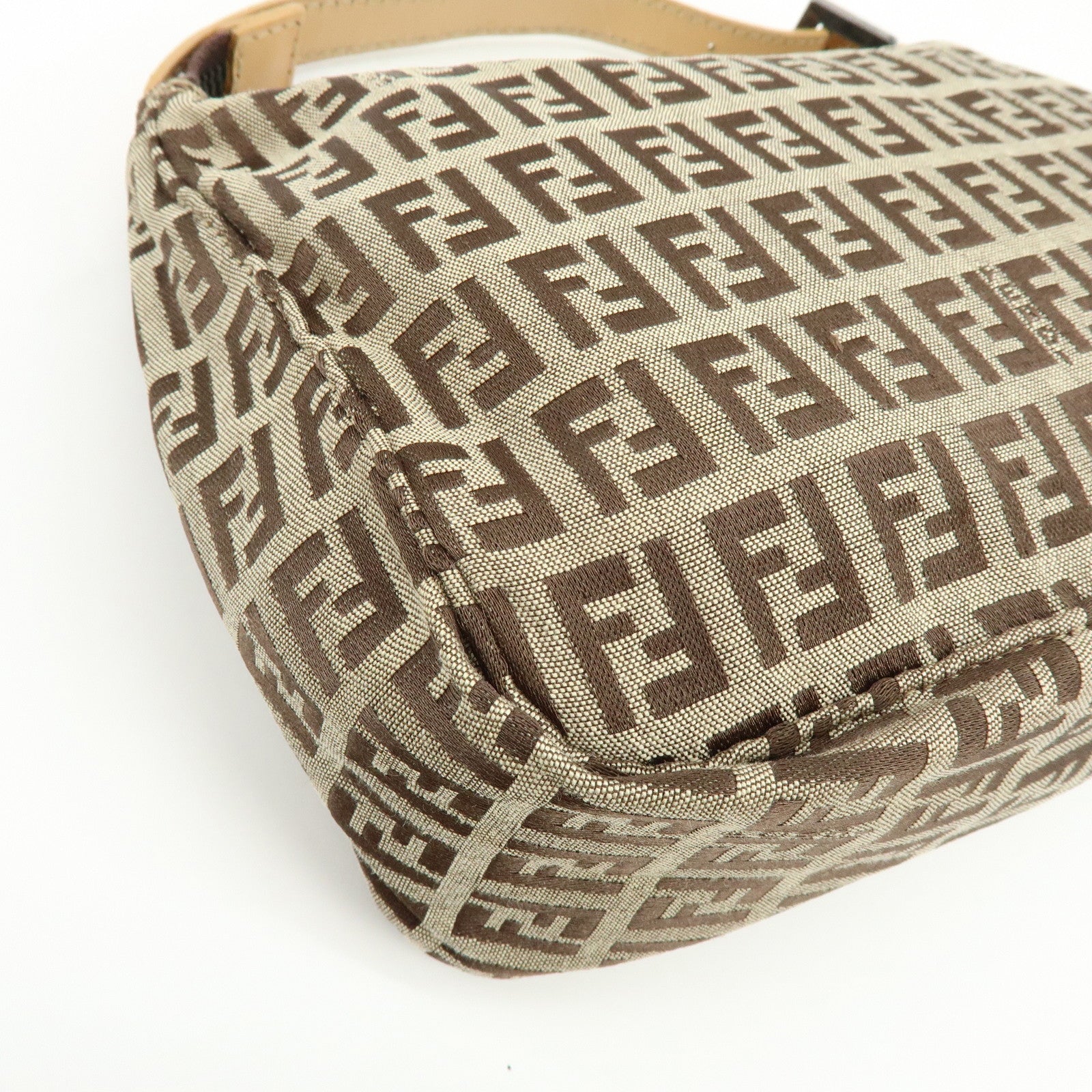 FENDI Zucchino Canvas Leather Hand Bag Beige 8N0005