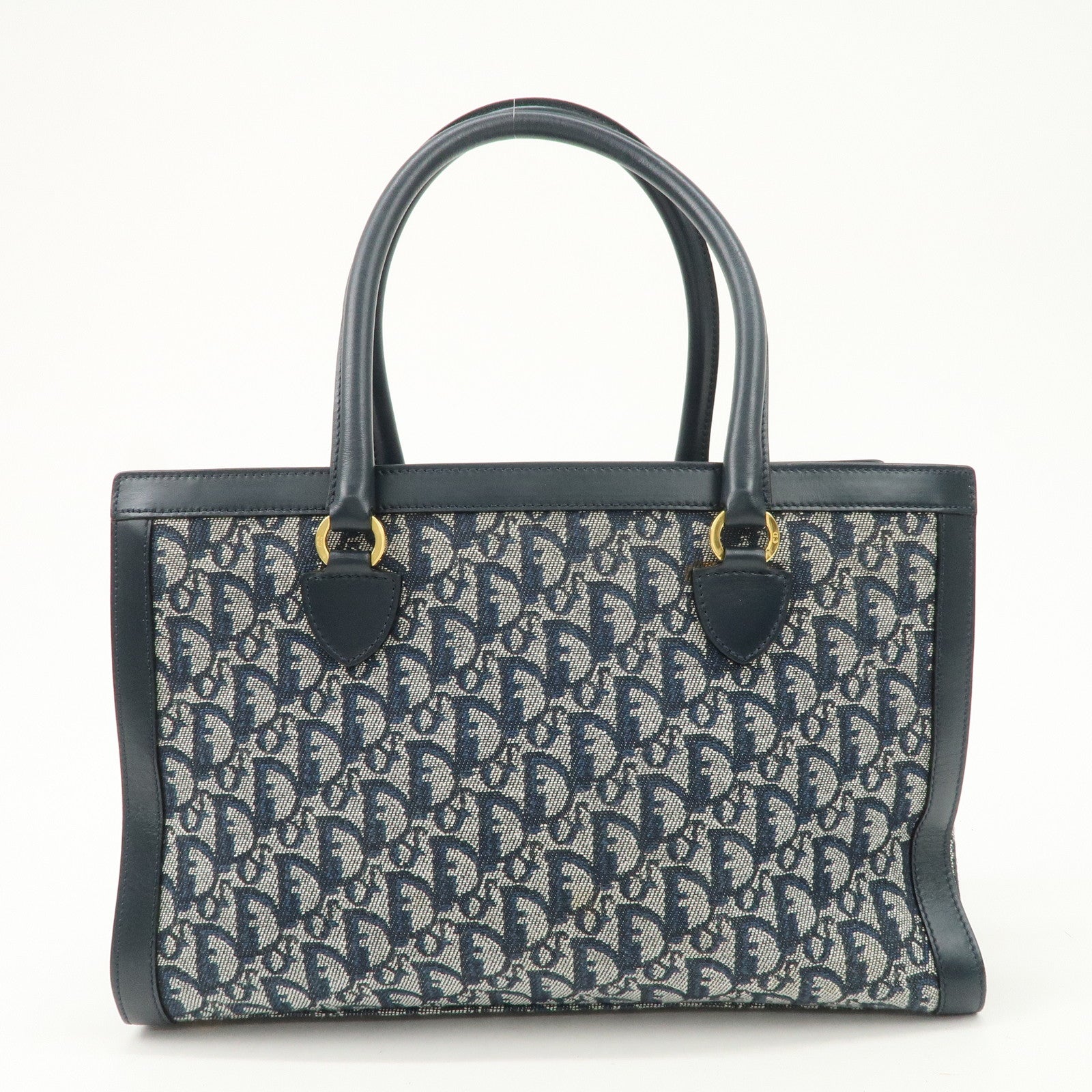 Christian Dior Trotter Canvas Leather Tote Bag Hand Bag Navy Used