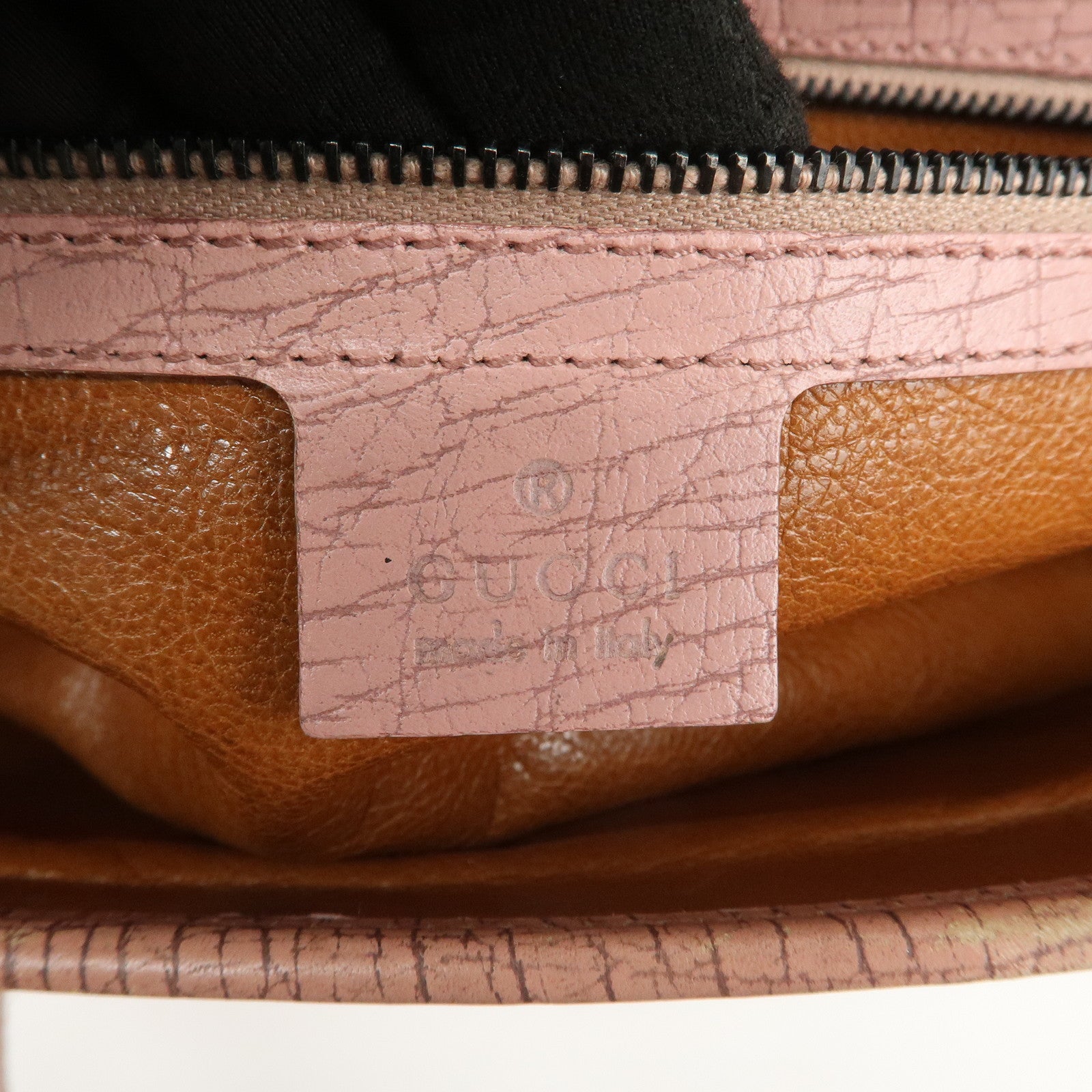 GUCCI Bamboo Embossed Leather Shoulder Bag Hand Bag Pink 111715