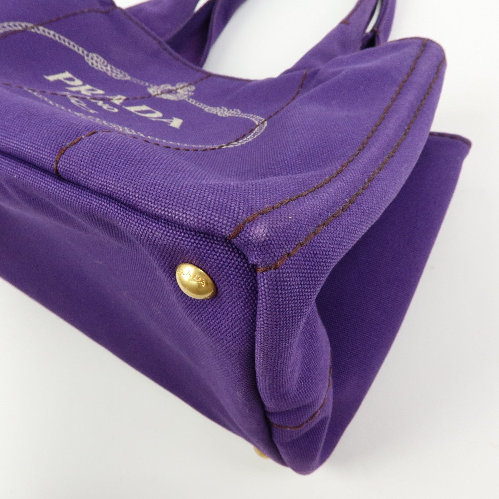 PRADA Canapa Triangle Logo Canvas Tote Bag Hand Bag Purple B1877B