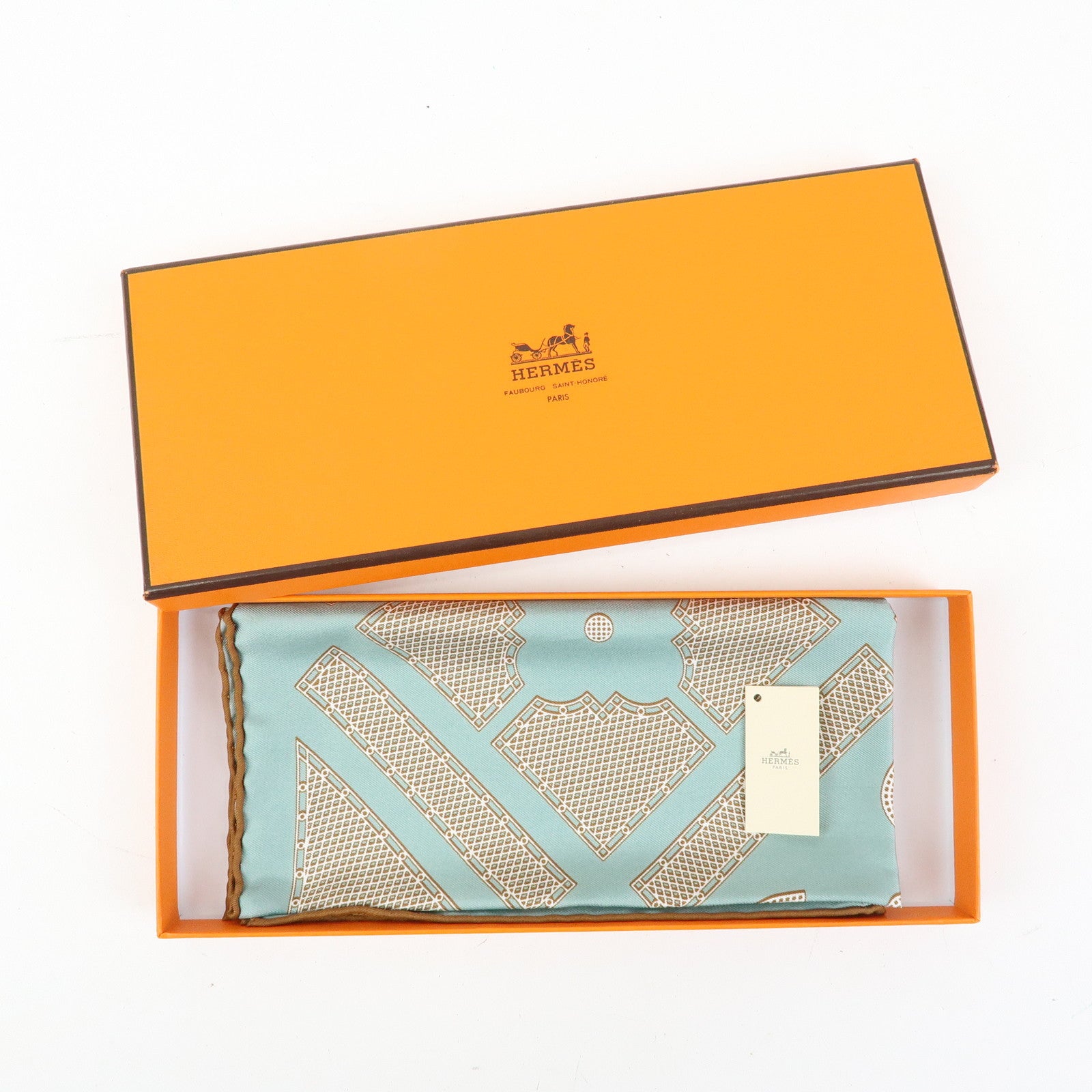 HERMES Carre 42 Silk 100% Scarf Hermes Sellier Light Blue