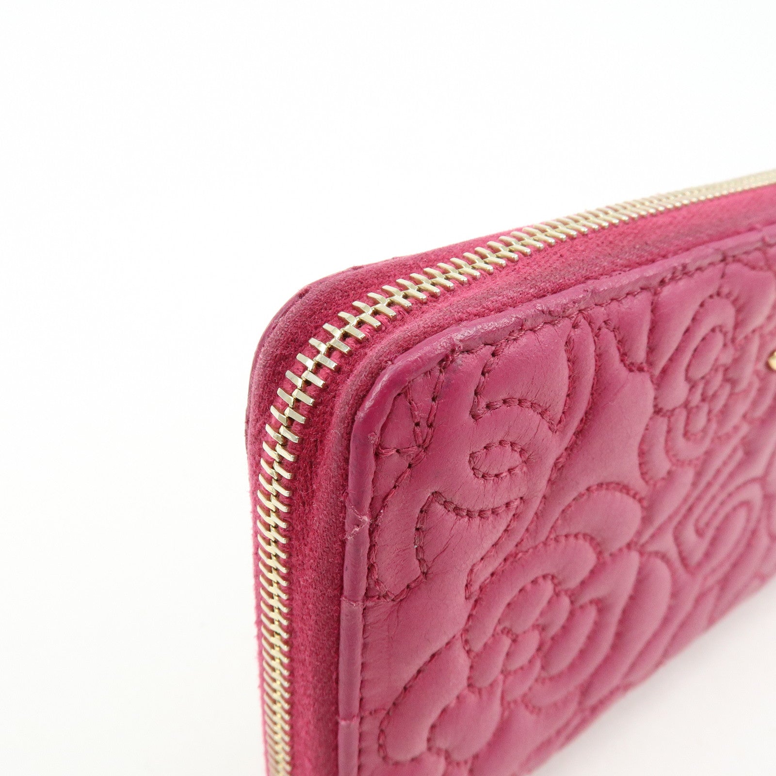 CHANEL Camellia No.5 COCO Mark Calf Leather Zippy Long Wallet Pink