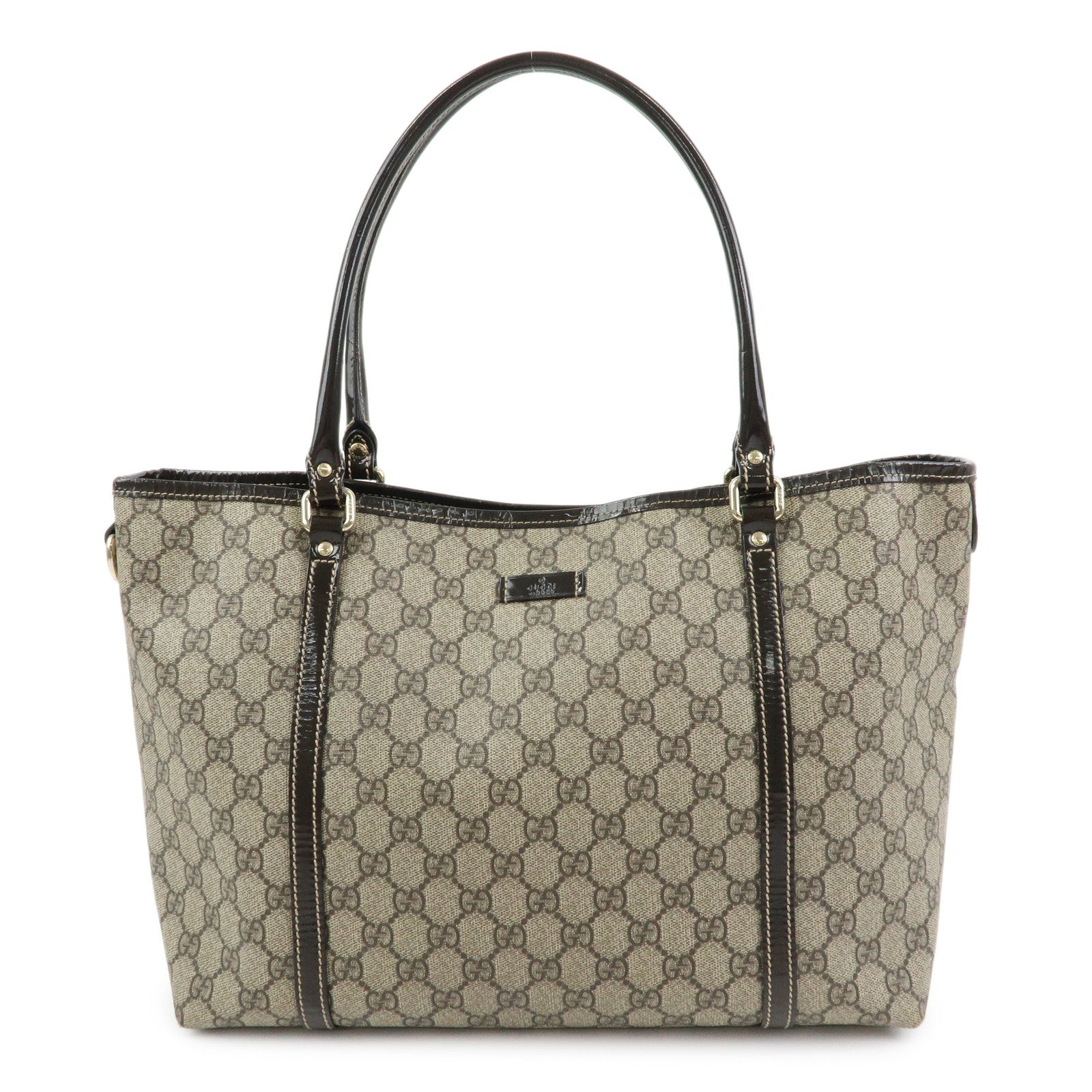 GUCCI GG Supreme Patent Leather Tote Bag Shoulder Bag Brown 197953