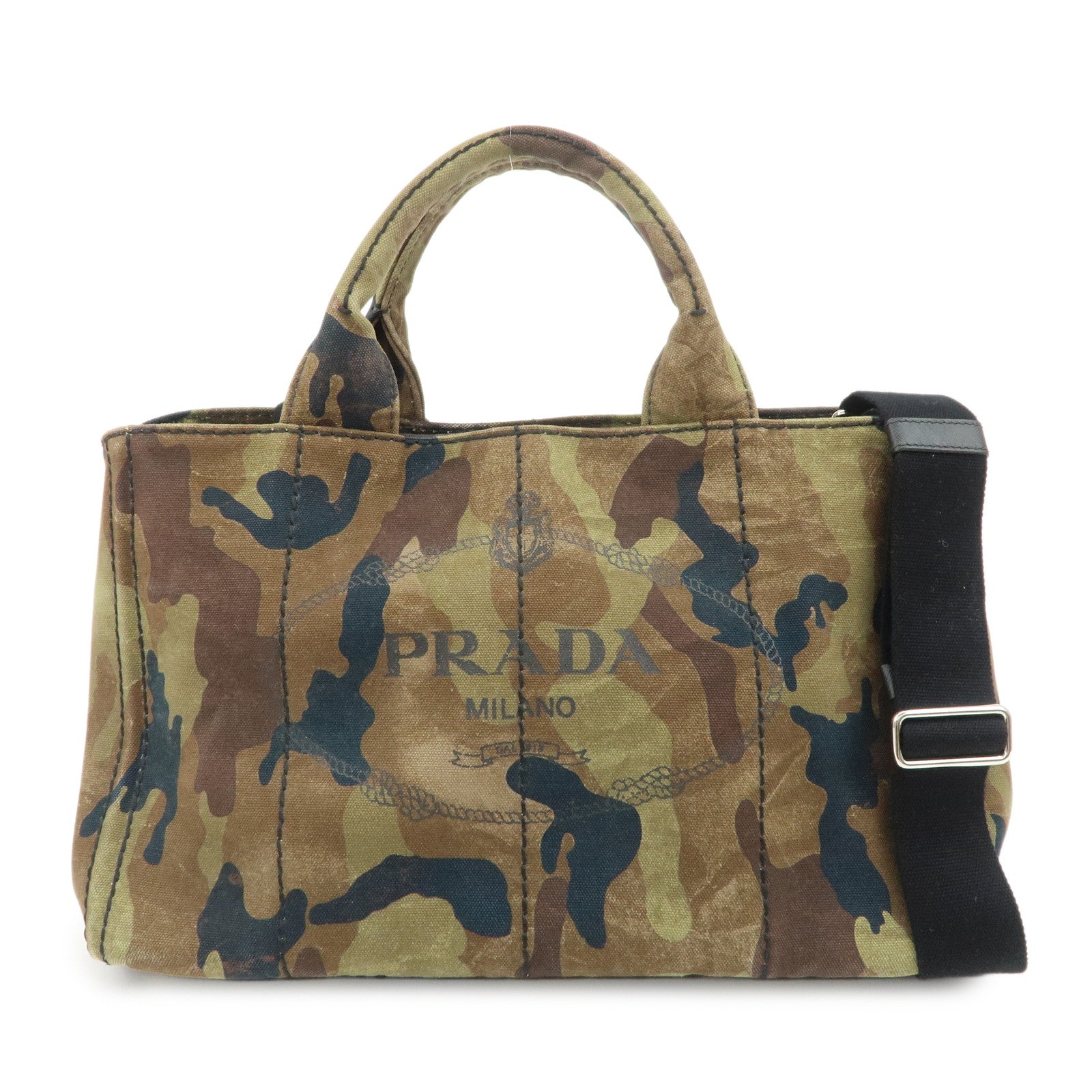 PRADA Logo Canapa Canvas 2Way Hand Bag Camouflage Khaki B2642B